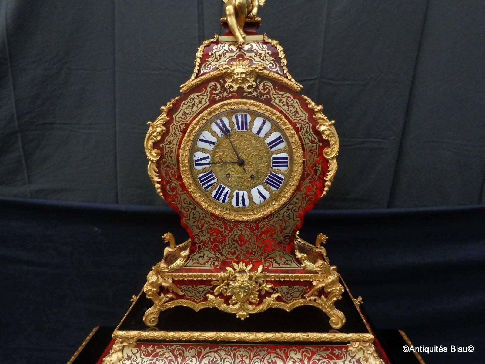 Mid-19th Century Cabinet Secretary with Clock in Boulle Marquetry, 19th Century, Napoleon III For Sale