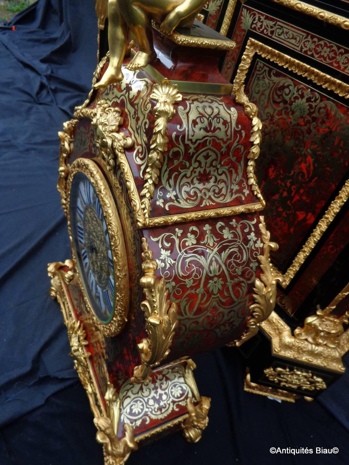 Cabinet Secretary with Clock in Boulle Marquetry, 19th Century, Napoleon III For Sale 1