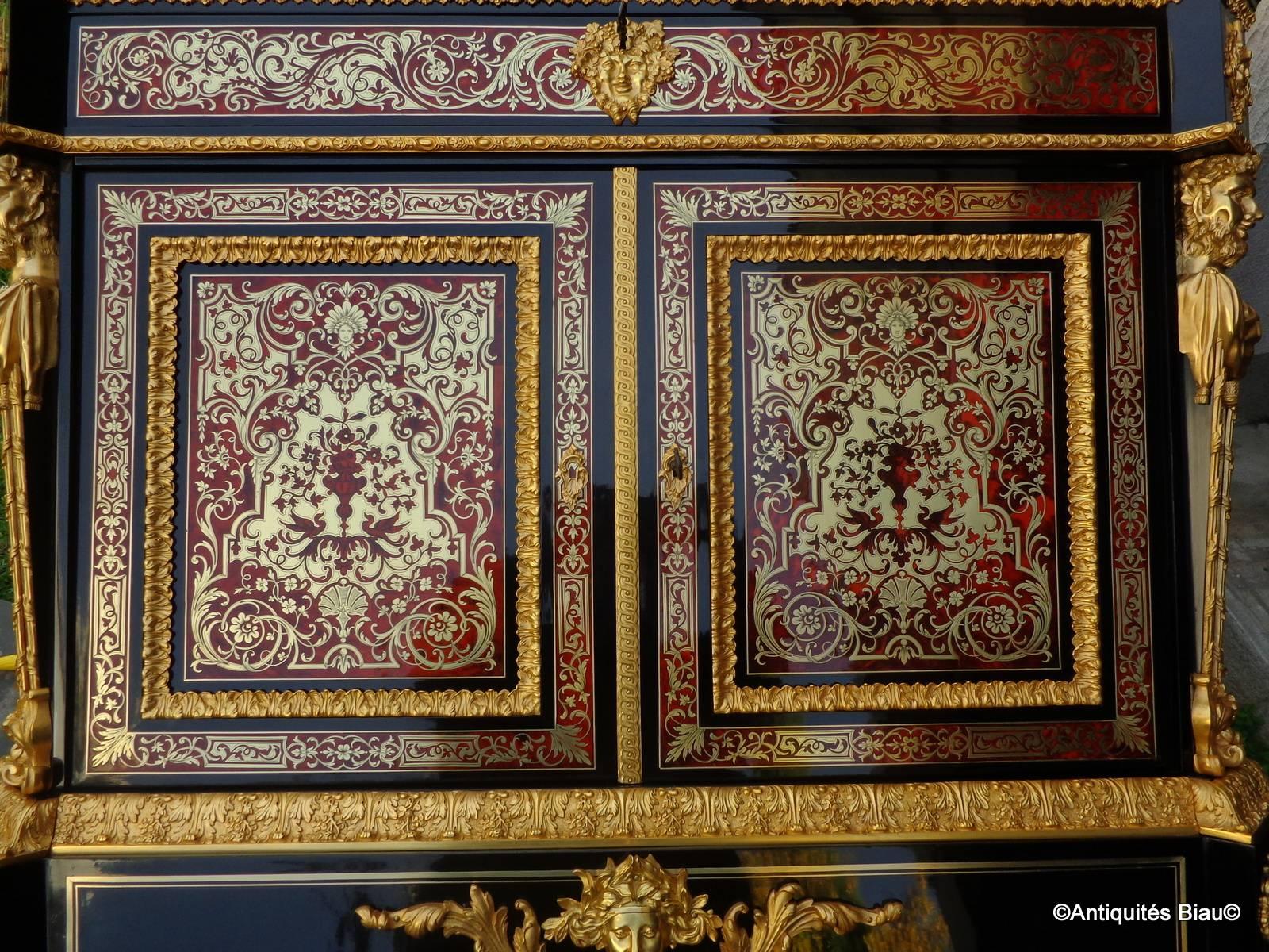 Cabinet Secretary with Clock in Boulle Marquetry, 19th Century, Napoleon III For Sale 3