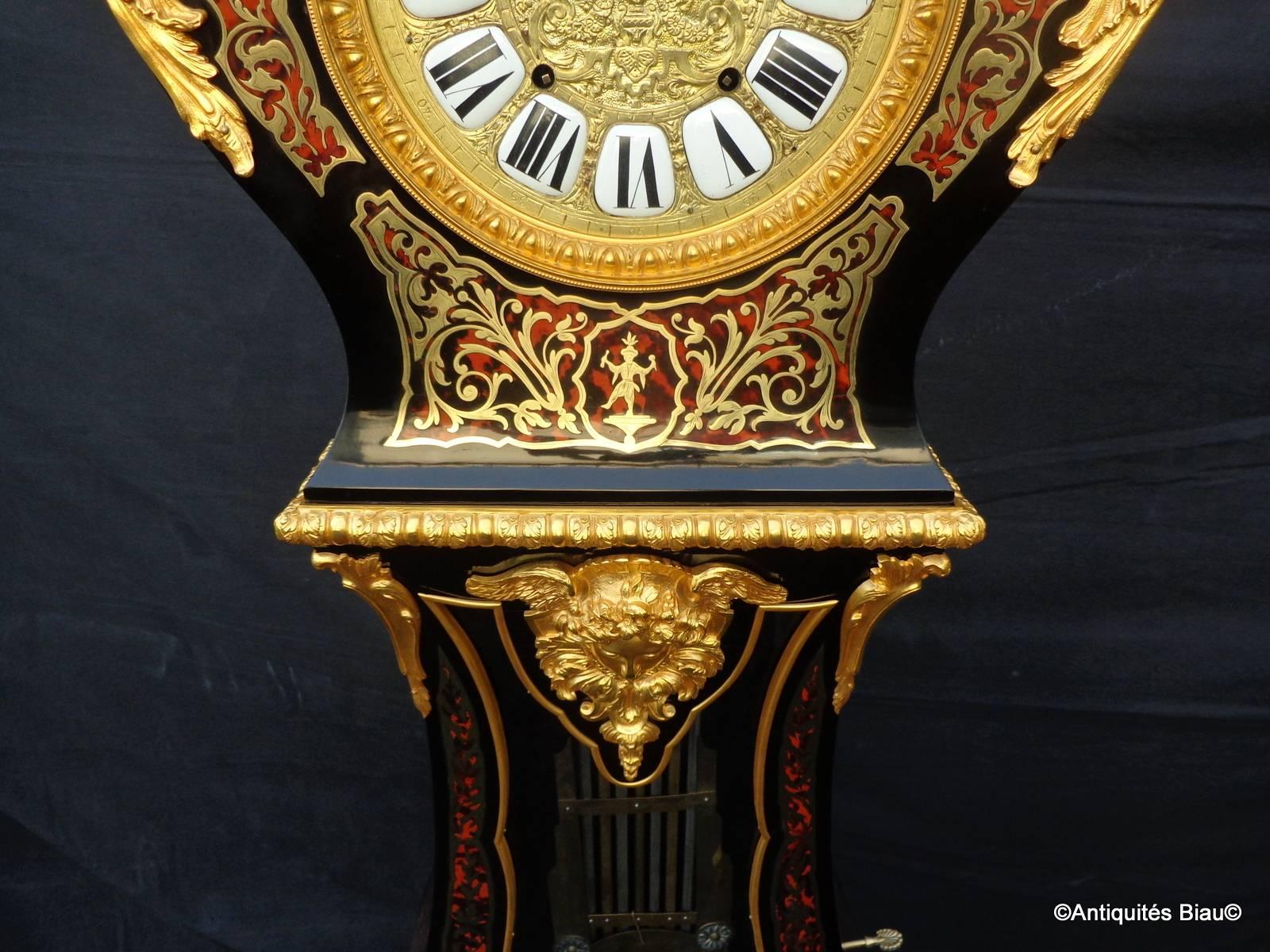 Stamped Texler Clock Longcase in Boulle Marquetry, 19th Century For Sale 2