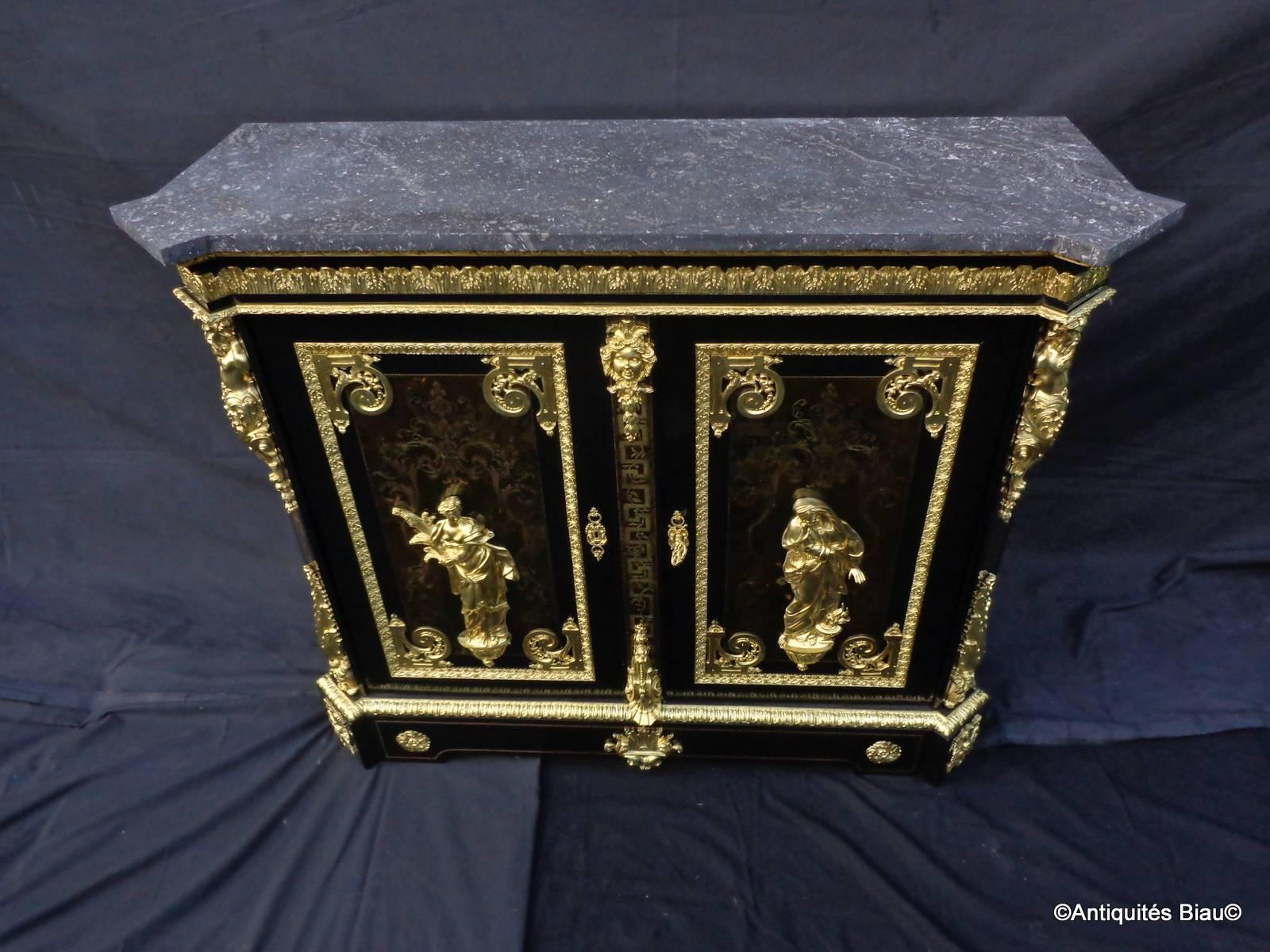 Boulle Cabinet Stamped BéFort Jeune Louis XIV Richly Bronzed, 19th Century