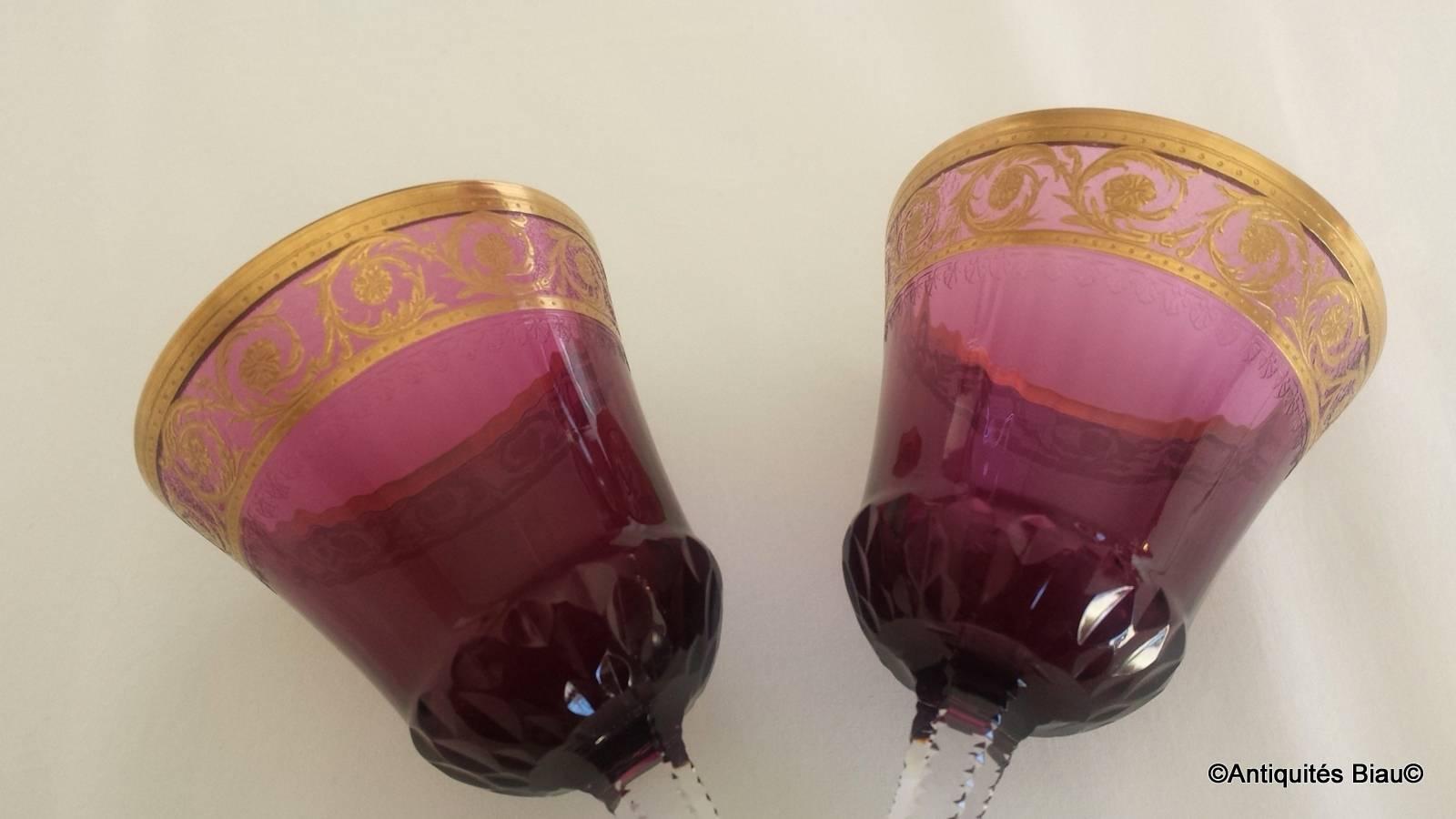 20th Century Glasses Roemers Amethyst in Crystal St-Louis, Paris, Thistle Gold Model Perfect For Sale