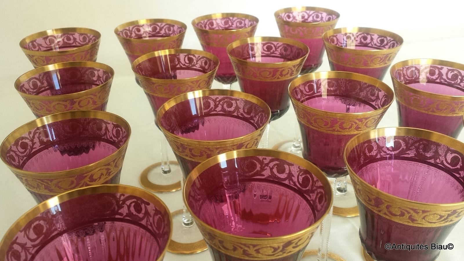 Glasses Roemers Amethyst in Crystal St-Louis, Paris, Thistle Gold Model Perfect For Sale 1