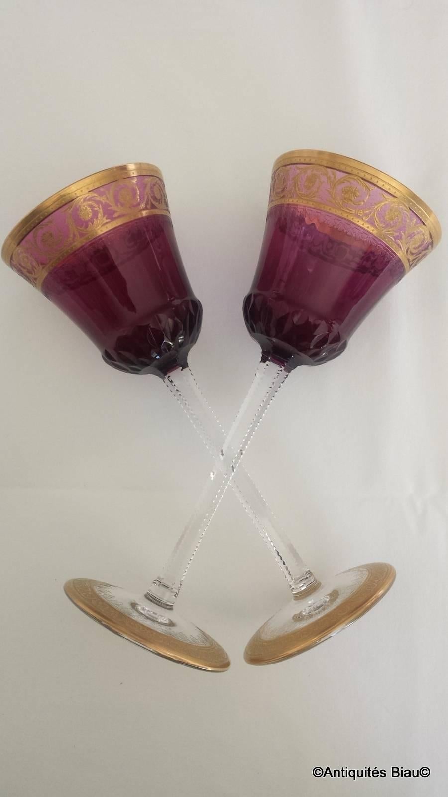 Glasses Roemers Amethyst in Crystal St-Louis, Paris, Thistle Gold Model Perfect For Sale 4