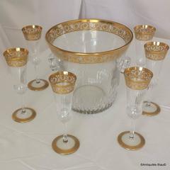 Champagne Bucket with 6 Glasses in Crystal Saint, Louis Thistle Gold Model