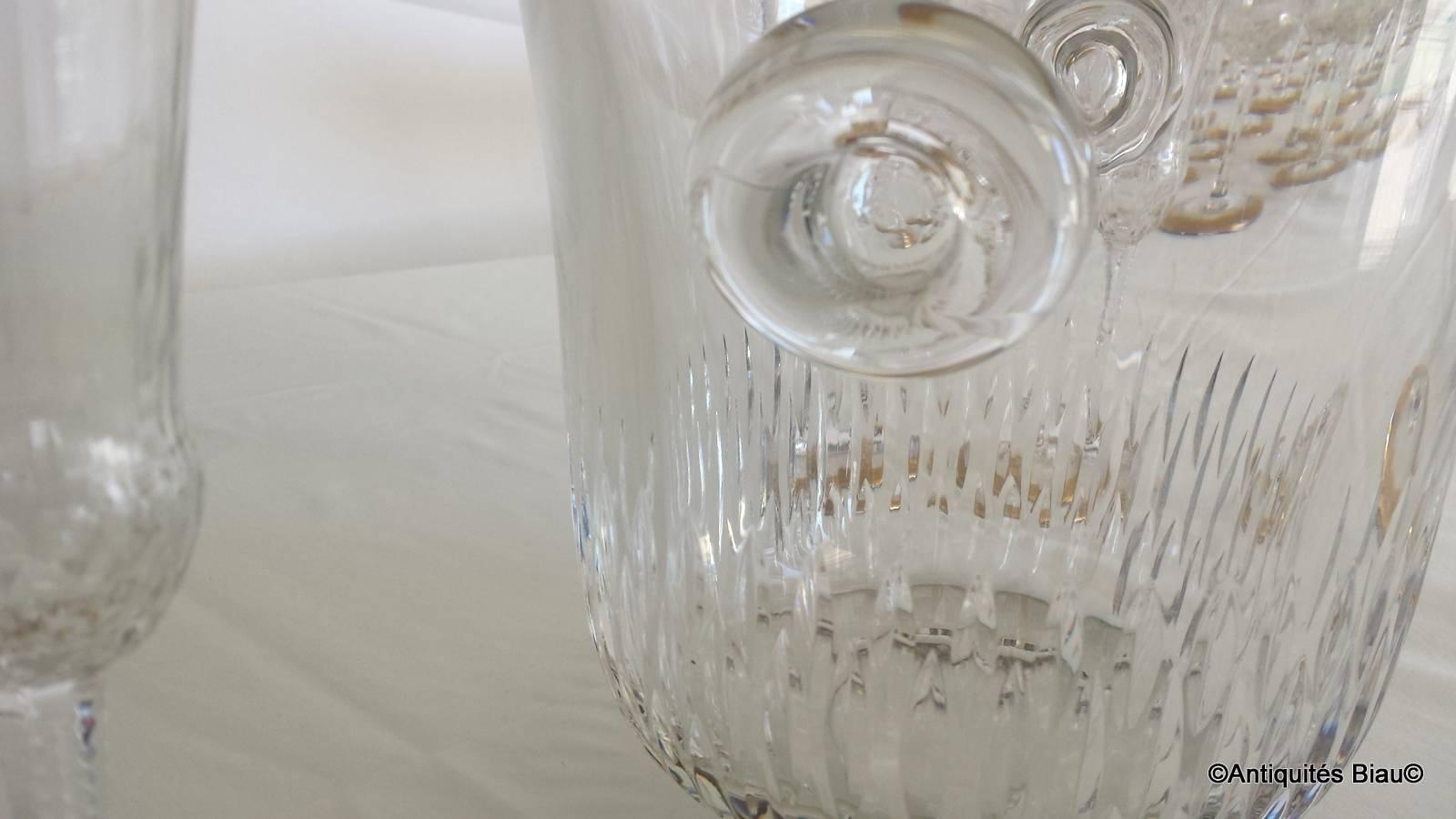 Champagne Bucket with 6 Glasses in Crystal Saint, Louis Thistle Gold Model In Excellent Condition For Sale In Manduel, FR