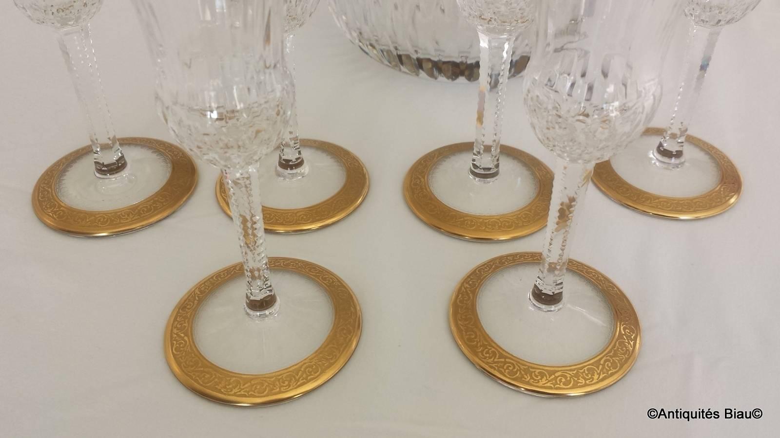 Champagne Bucket with 6 Glasses in Crystal Saint, Louis Thistle Gold Model For Sale 4