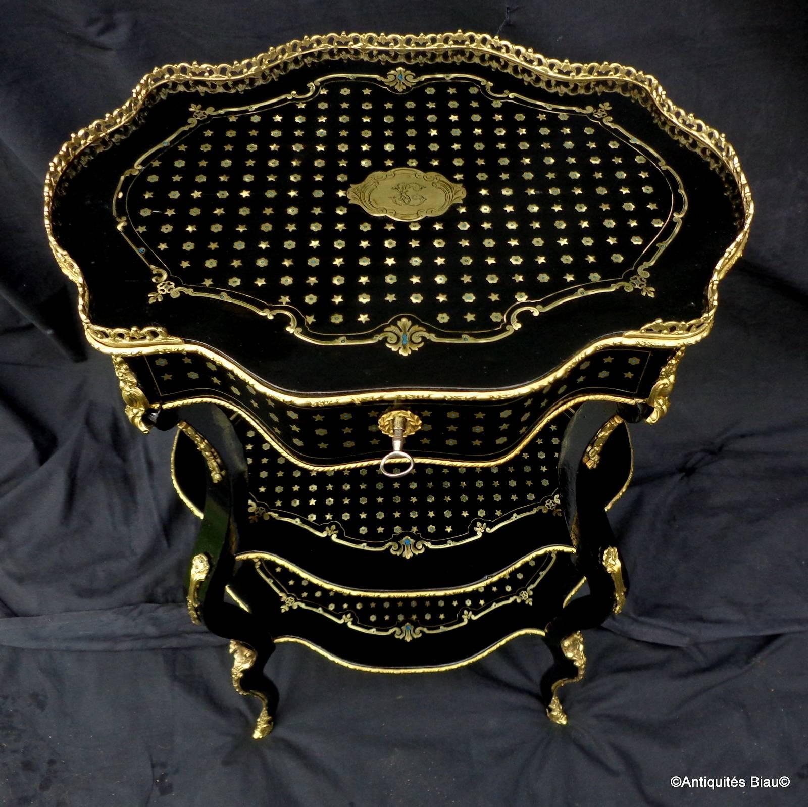 Small Table in Boulle Marquetry Turquoise, Napoleon III Period, 19th Century 2