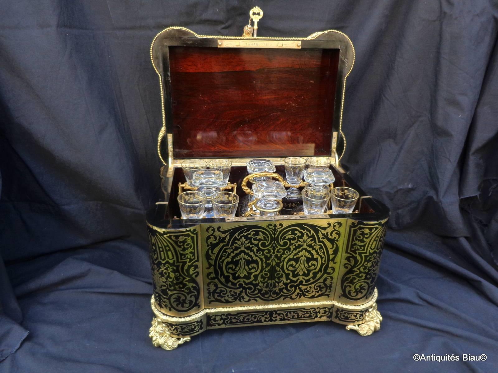 Tantalus Box Complete Stamped Tahan in Boulle Marquetry Napoleon III Period 4