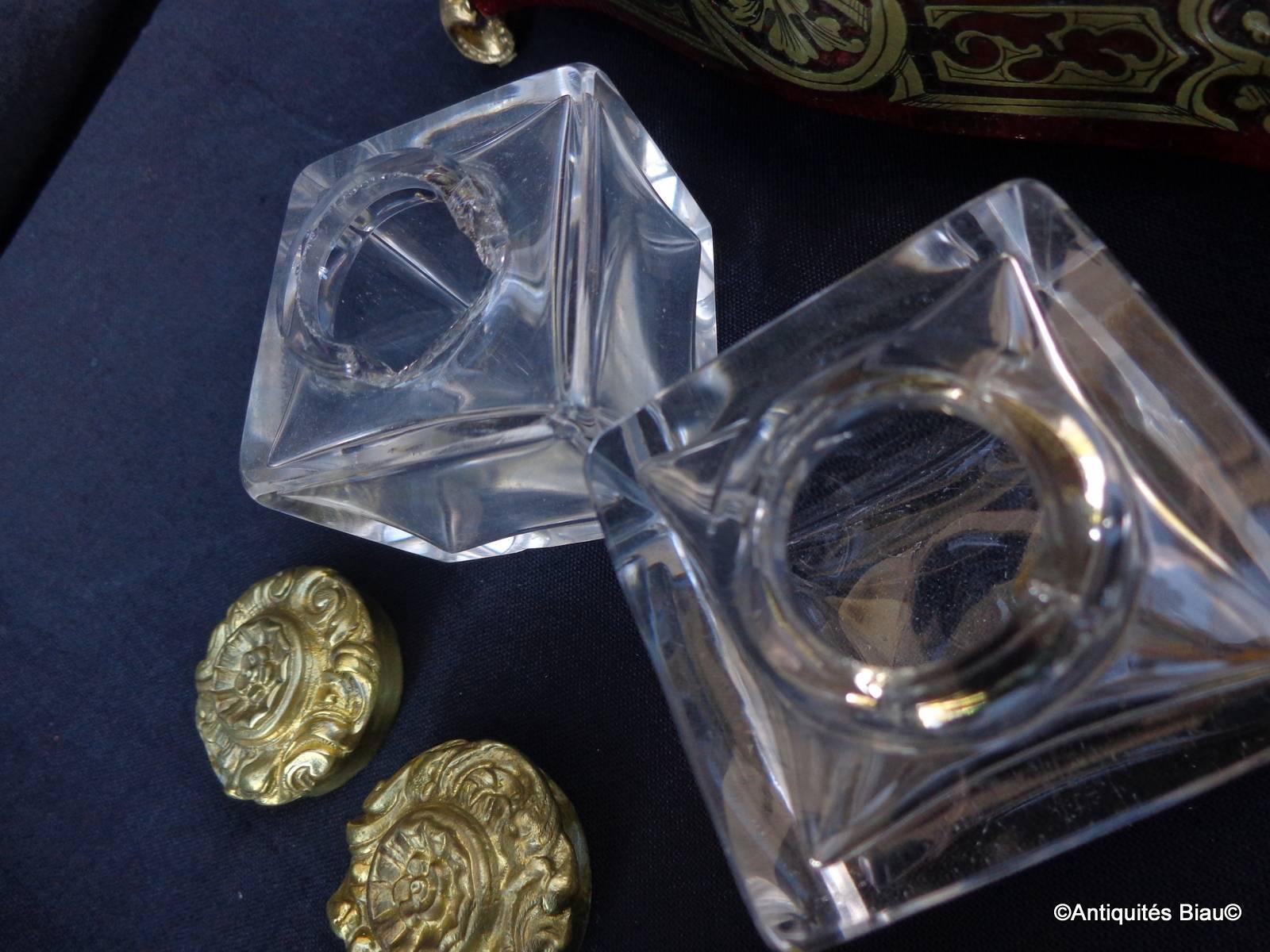 Late 19th Century French Inkwell in Boulle Marquetry with Crystal Inkwell, 19th Century