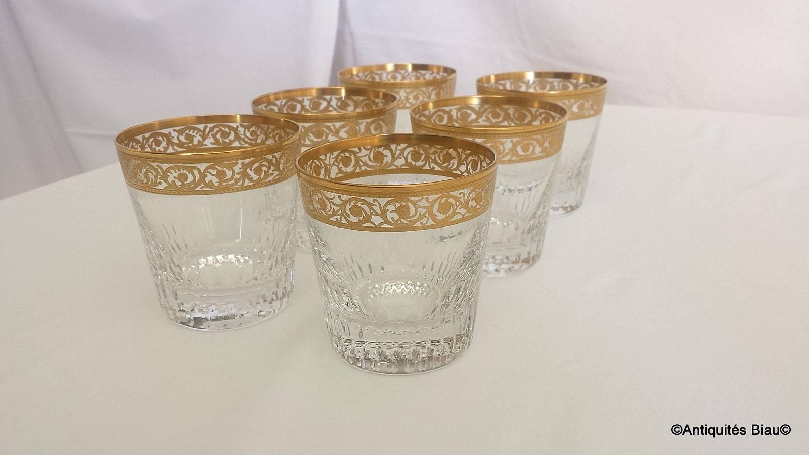 Six gold regular old fashion
 
In perfect condition crystal and golden
The thistle was the original inspiration behind this service when it was created for the Nancy exhibition in 1908 at the height of the Art Nouveau movement. Later, 'Entente