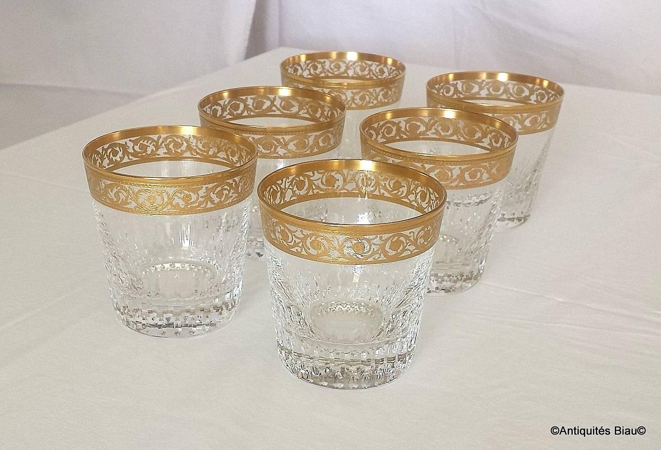 Art Nouveau Six Gold Regular Old Fashion in Crystal Saint-Louis, Thistle Gold Model