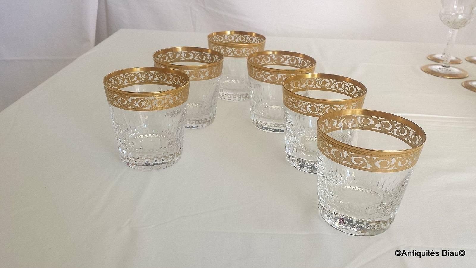 French Six Gold Regular Old Fashion in Crystal Saint-Louis, Thistle Gold Model