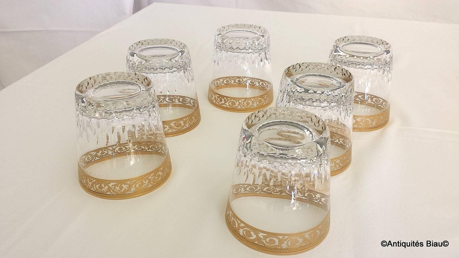 Six Gold Regular Old Fashion in Crystal Saint-Louis, Thistle Gold Model 1