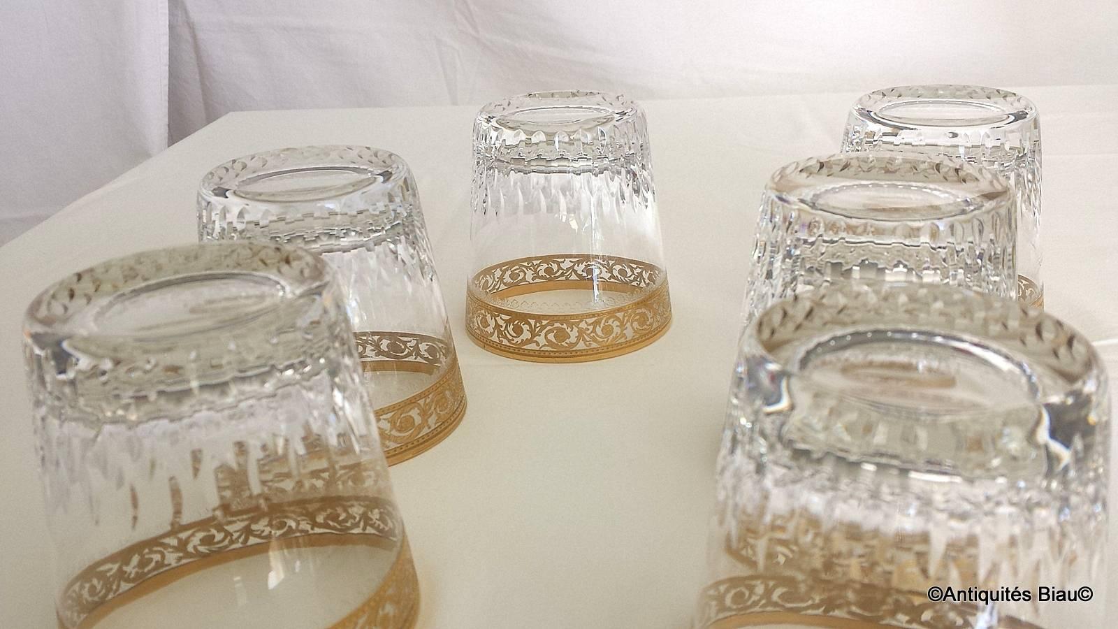 Six Gold Regular Old Fashion in Crystal Saint-Louis, Thistle Gold Model 2