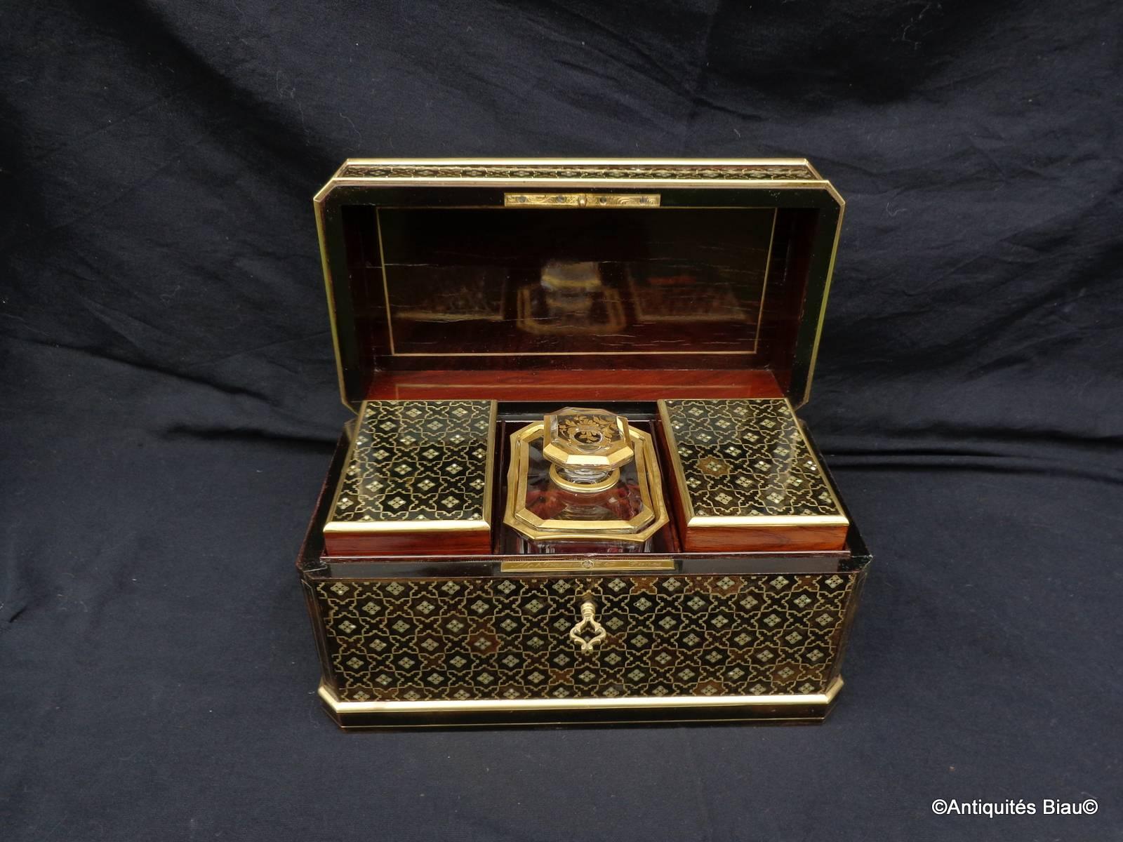 Tea Caddy Stamped Giroux in Boulle Marquetry Napoleon III Period, 19th Century 1