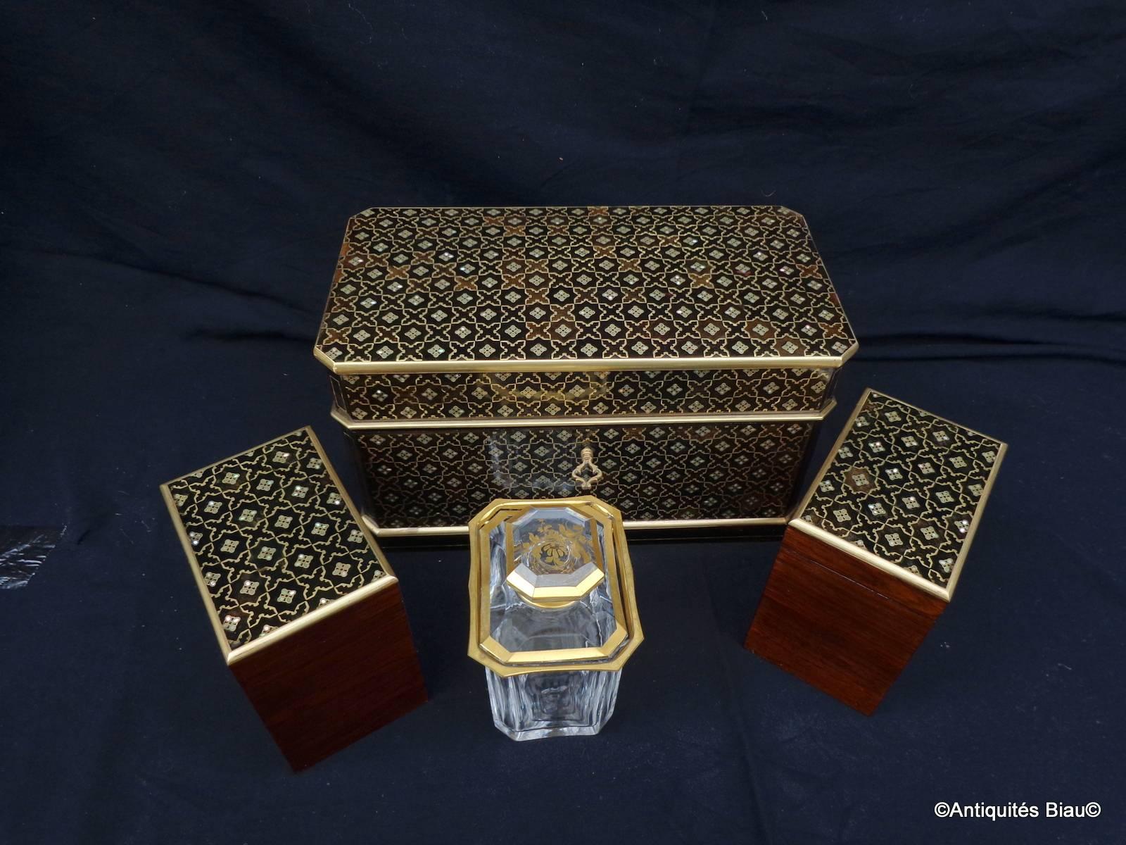 Tea Caddy Stamped Giroux in Boulle Marquetry Napoleon III Period, 19th Century 2
