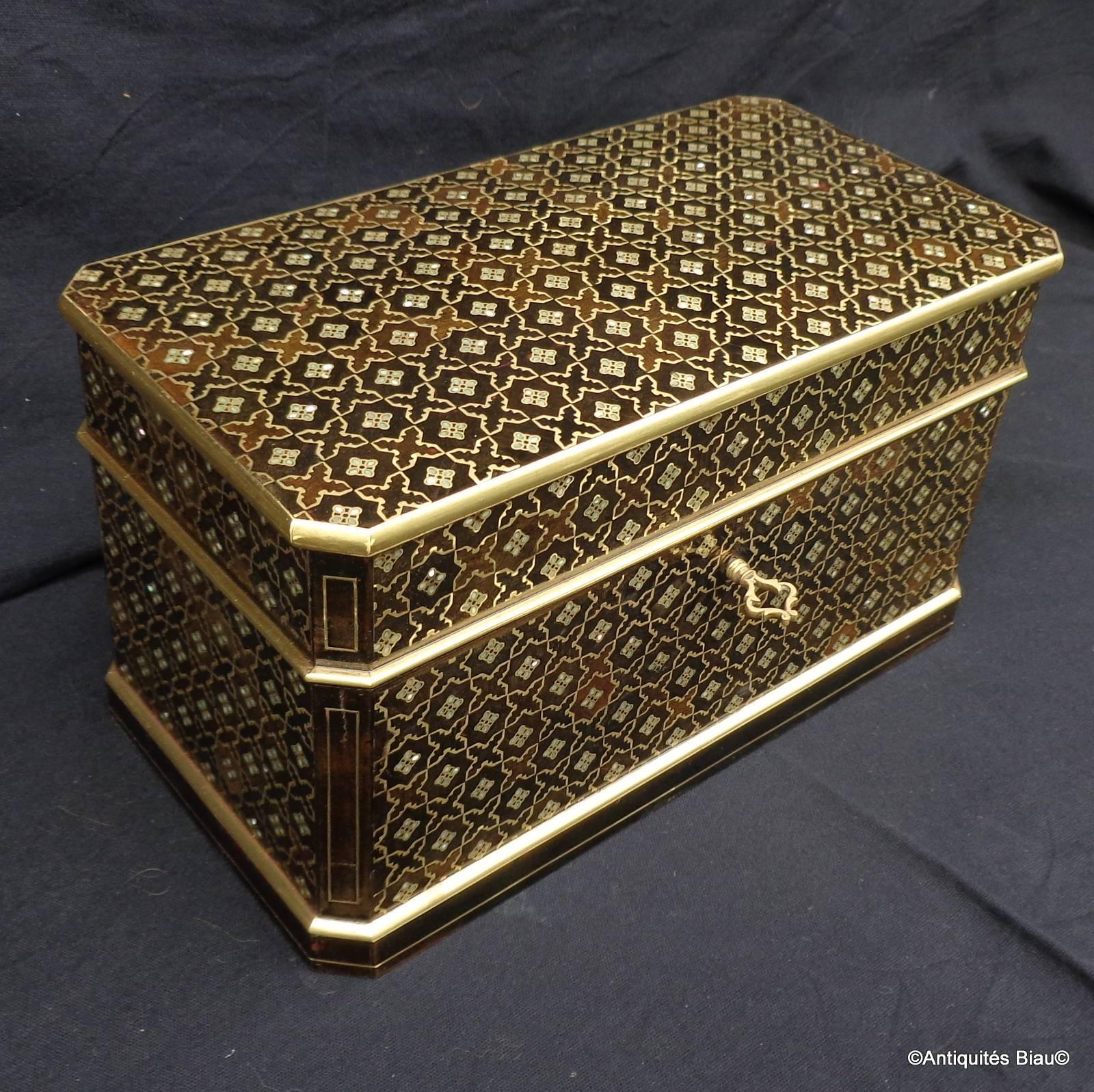 Tea Caddy Stamped Giroux in Boulle Marquetry Napoleon III Period, 19th Century 4