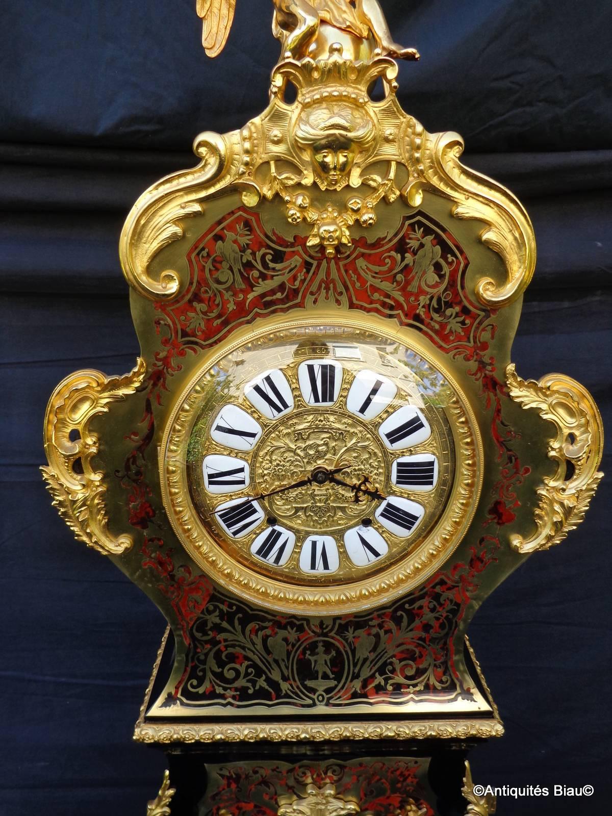Impressive Clock Longcase in Boulle Marquetry 19th Napoléon II For Sale 1