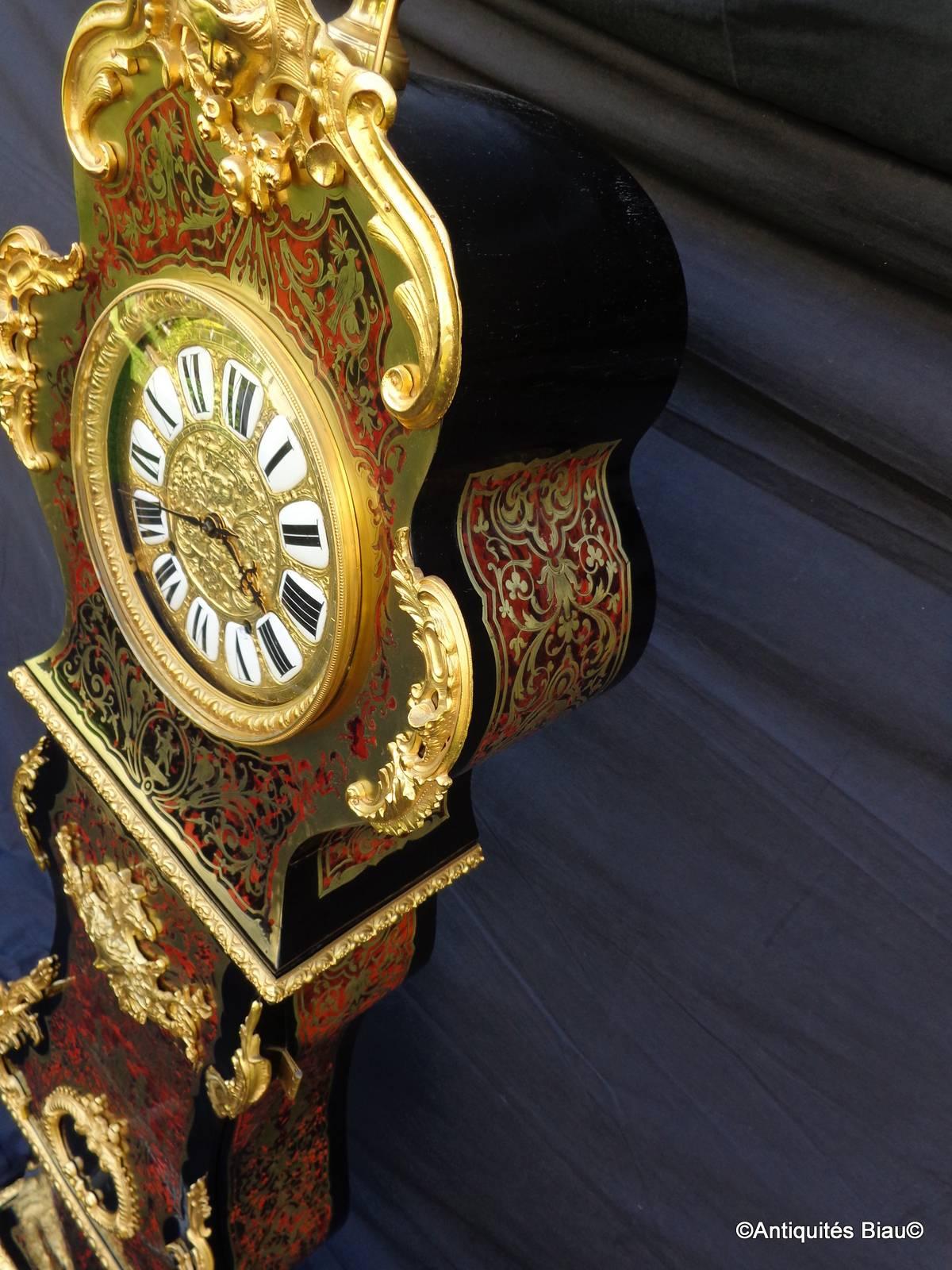 Impressive Clock Longcase in Boulle Marquetry 19th Napoléon II For Sale 2