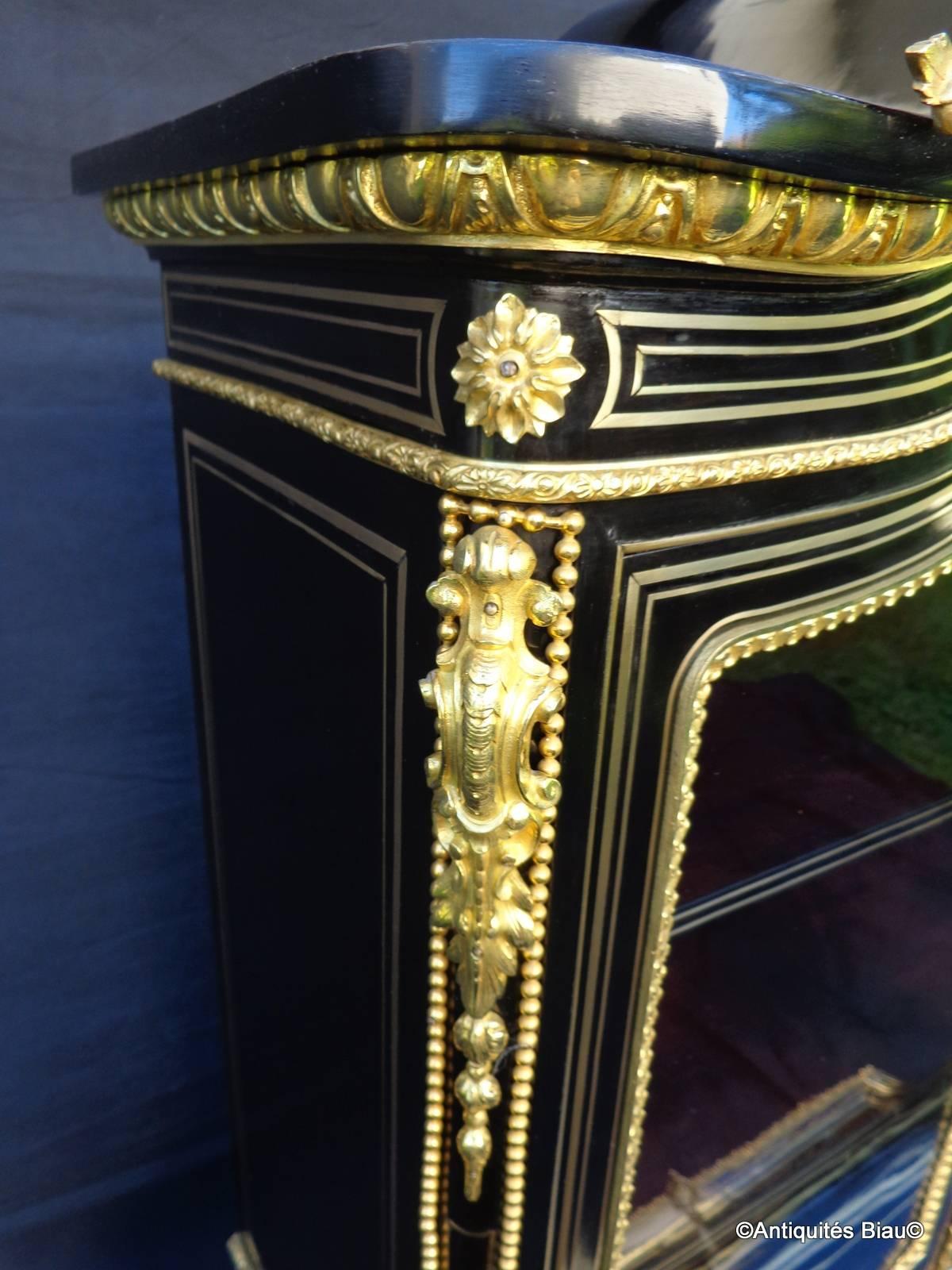 Wonderful Bookcase Desk Richly Bronzed in Brass Marquetry Napoleon 3 Period 19th 3