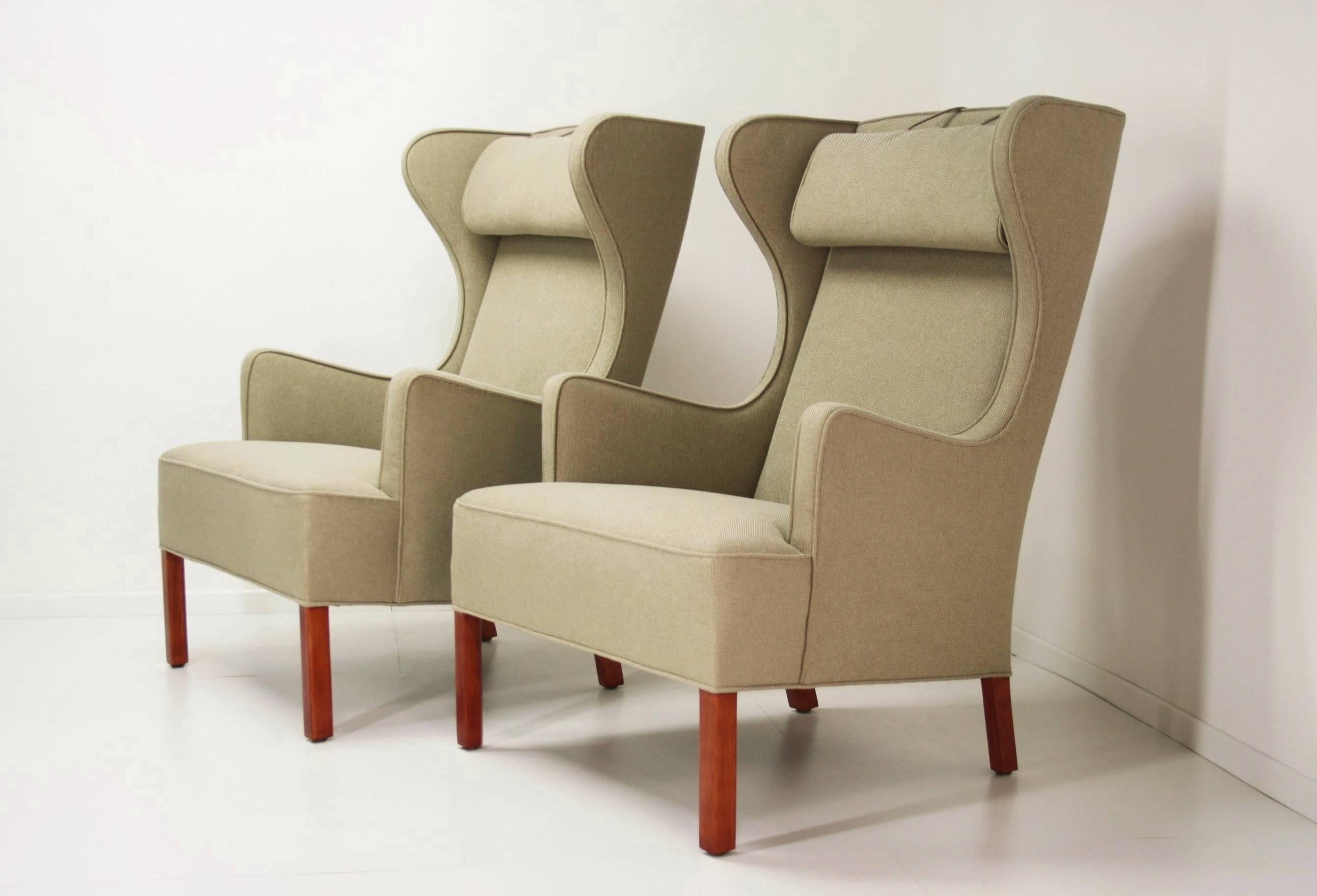 Scandinavian Modern Hans J. Wegner High Back Lounge Chairs, 1945