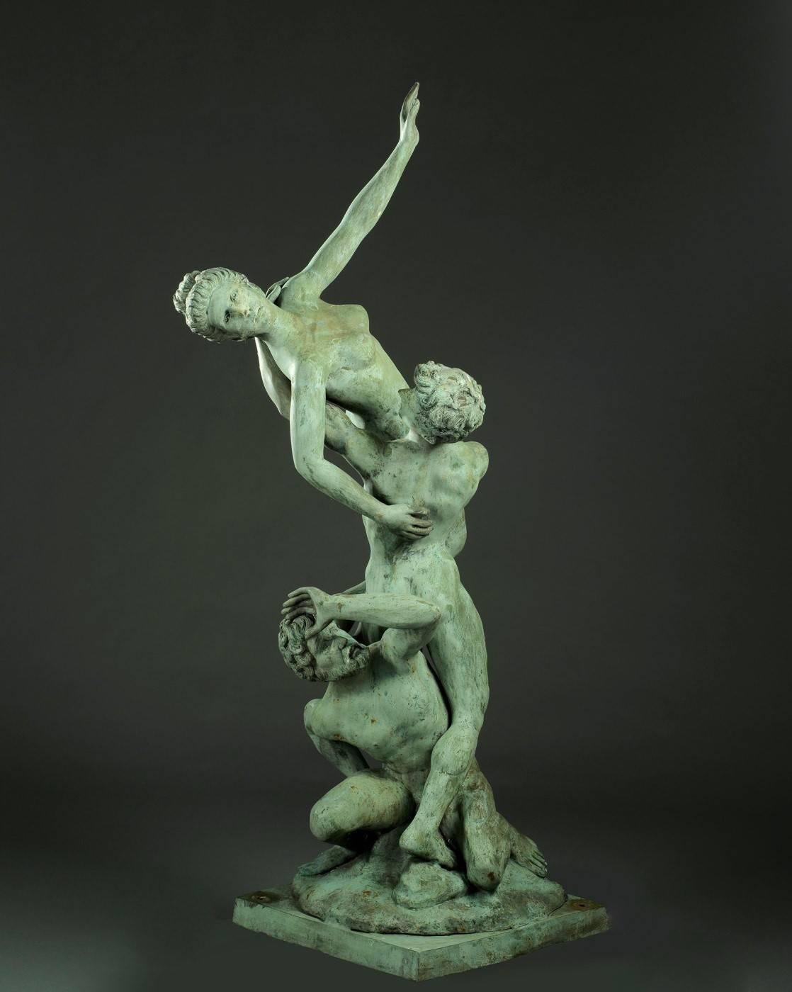 Very large Italian garden sculpture, patinated bronze with three figures.
Late 19th century, after 