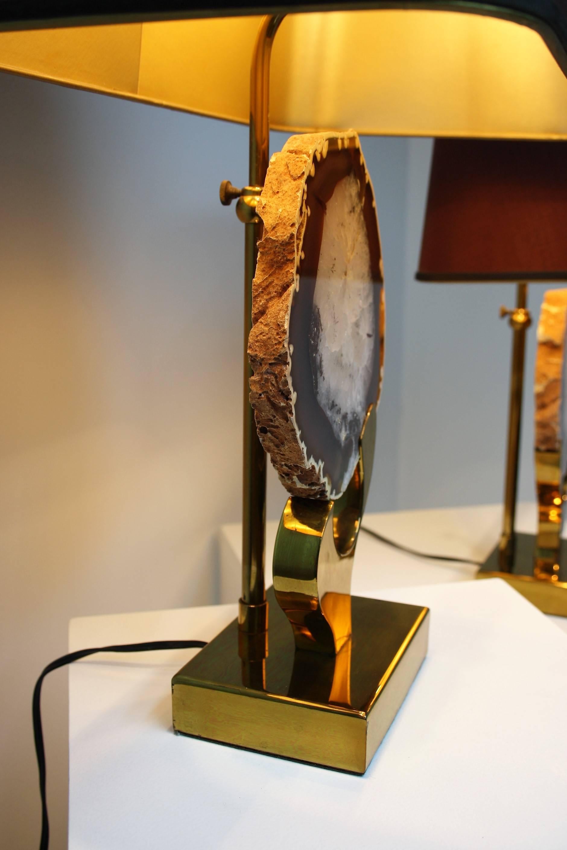 Late 20th Century Pair of Willy Daro Brass and Agate Table Lamps, 1970s