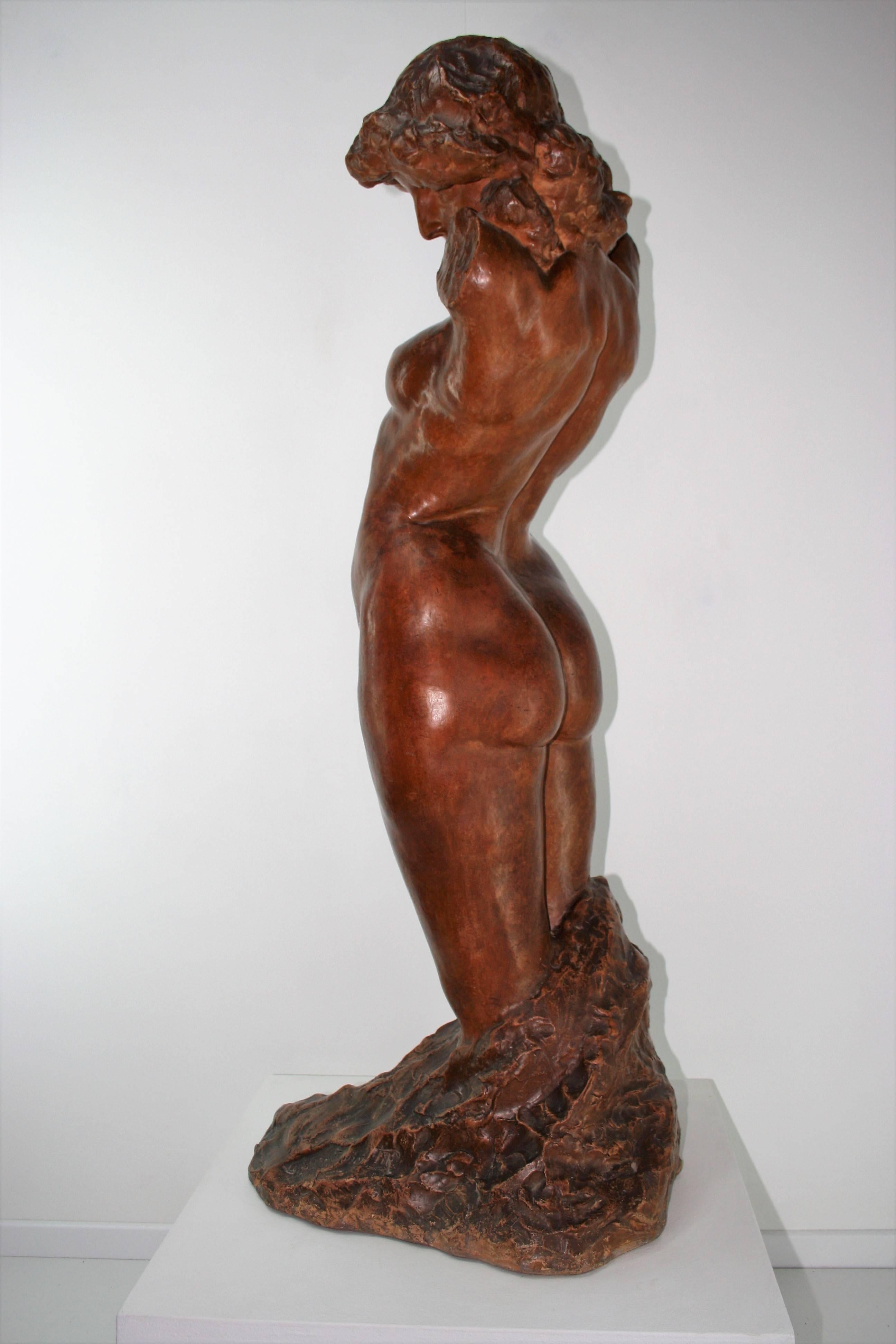 Early 20th Century Life-Size Art Deco Terracotta Sculpture from Georges Petit, 1919