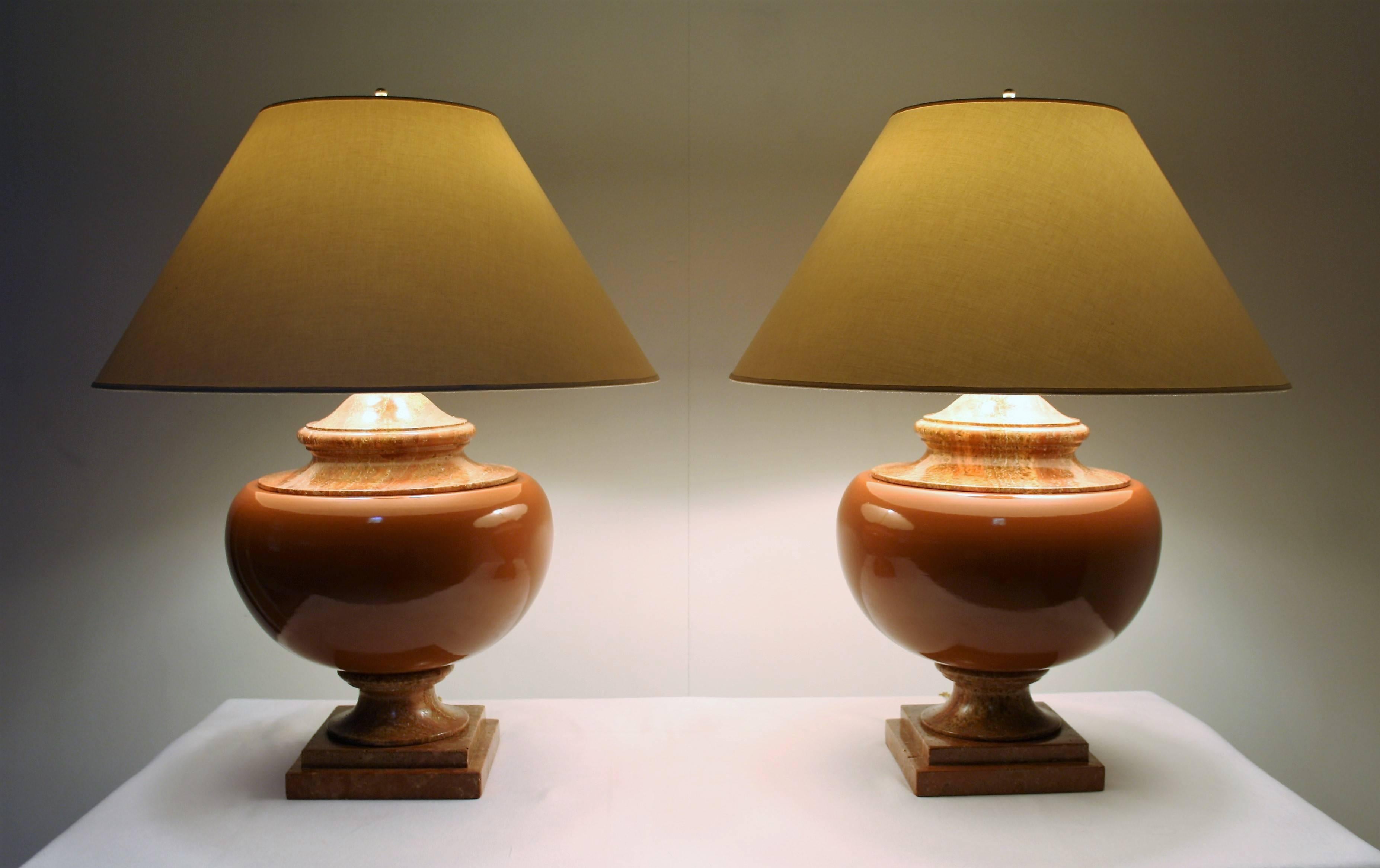 Very Large Pair of Red Travertine Lamps, 1970s 3
