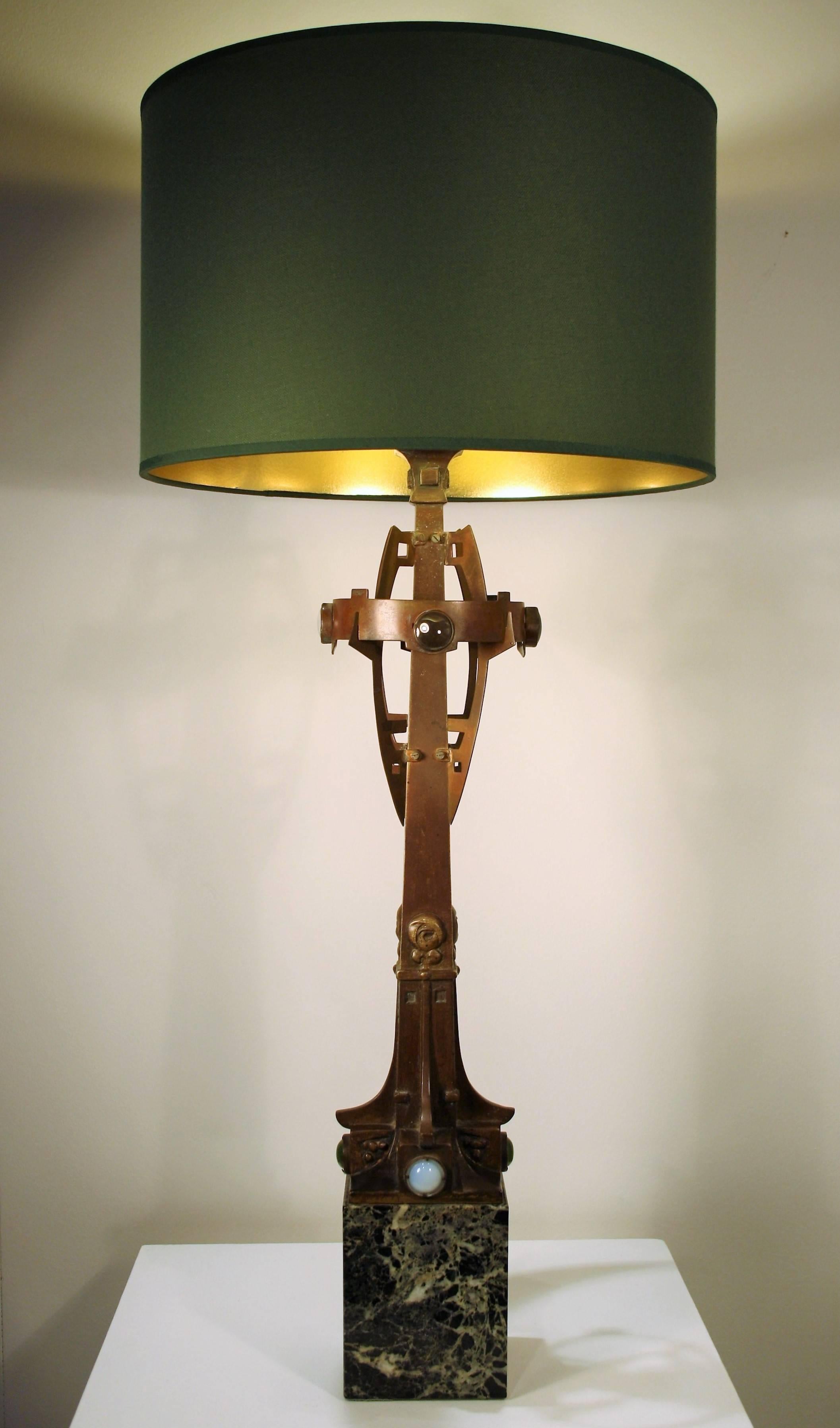Belgian Art Nouveau Paul Hamesse Bronze Table Lamp, 1904
