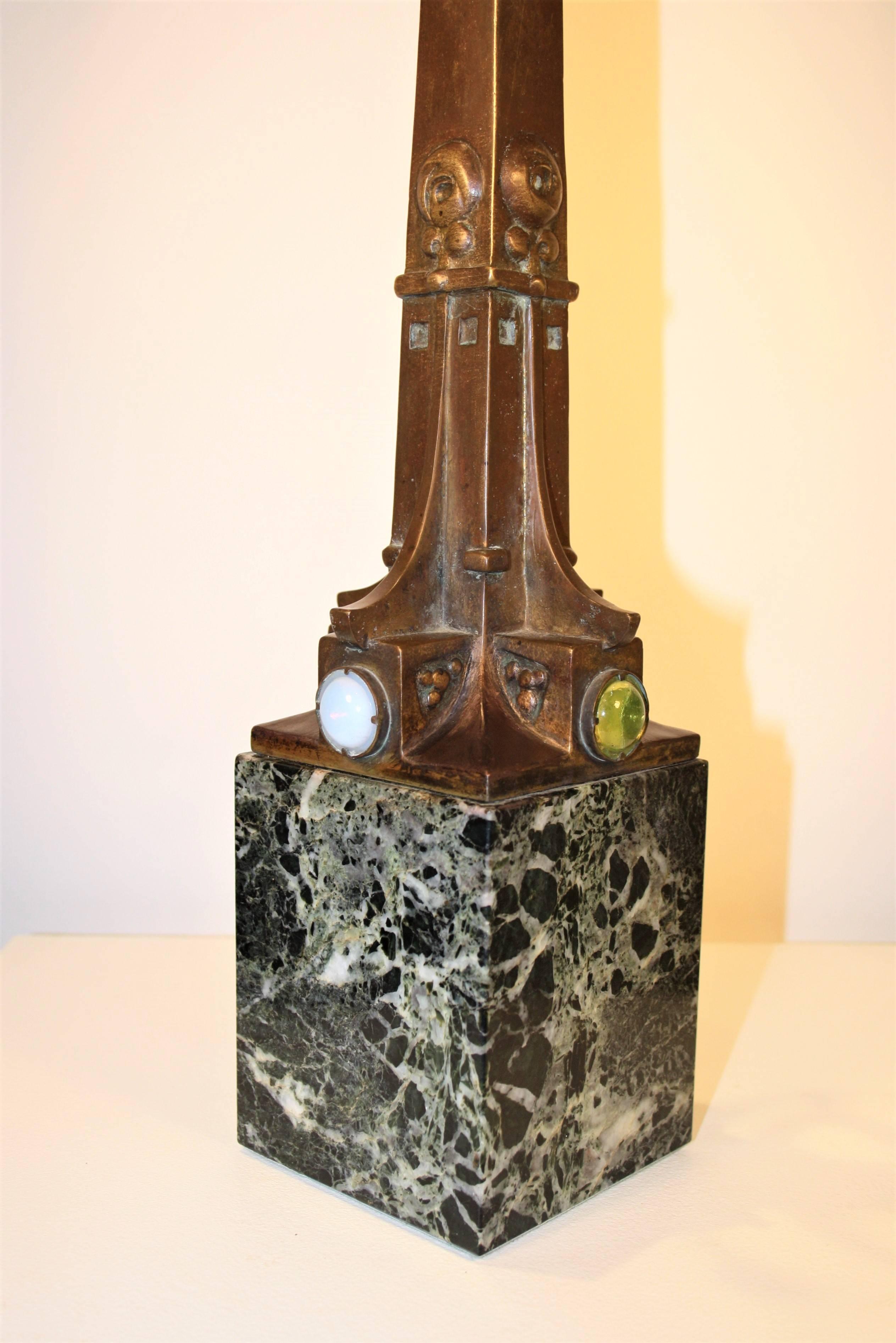 Glass Art Nouveau Paul Hamesse Bronze Table Lamp, 1904