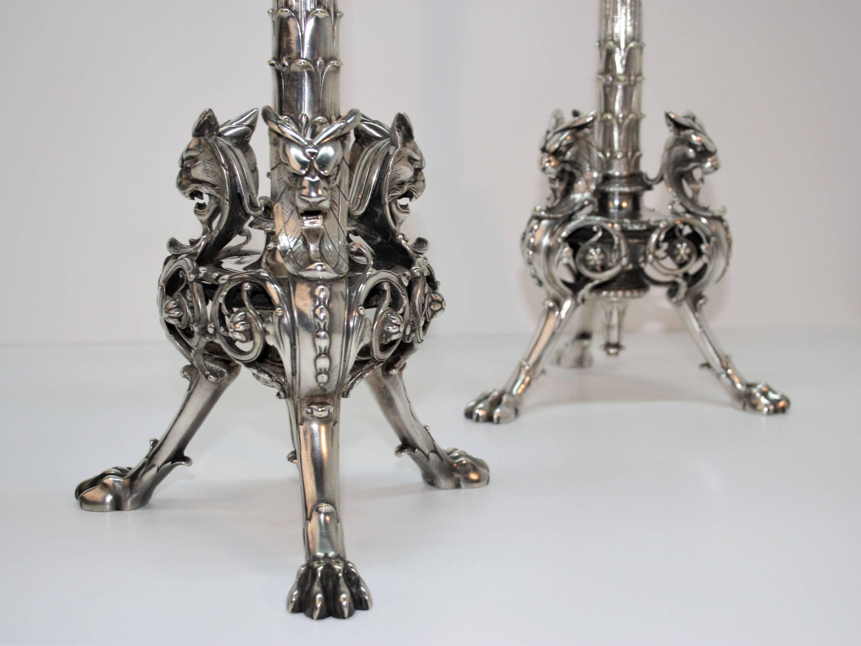 Christofle Large Pair of Silvered Bronze Candelabra, 19th Century In Good Condition In Belgium, BE