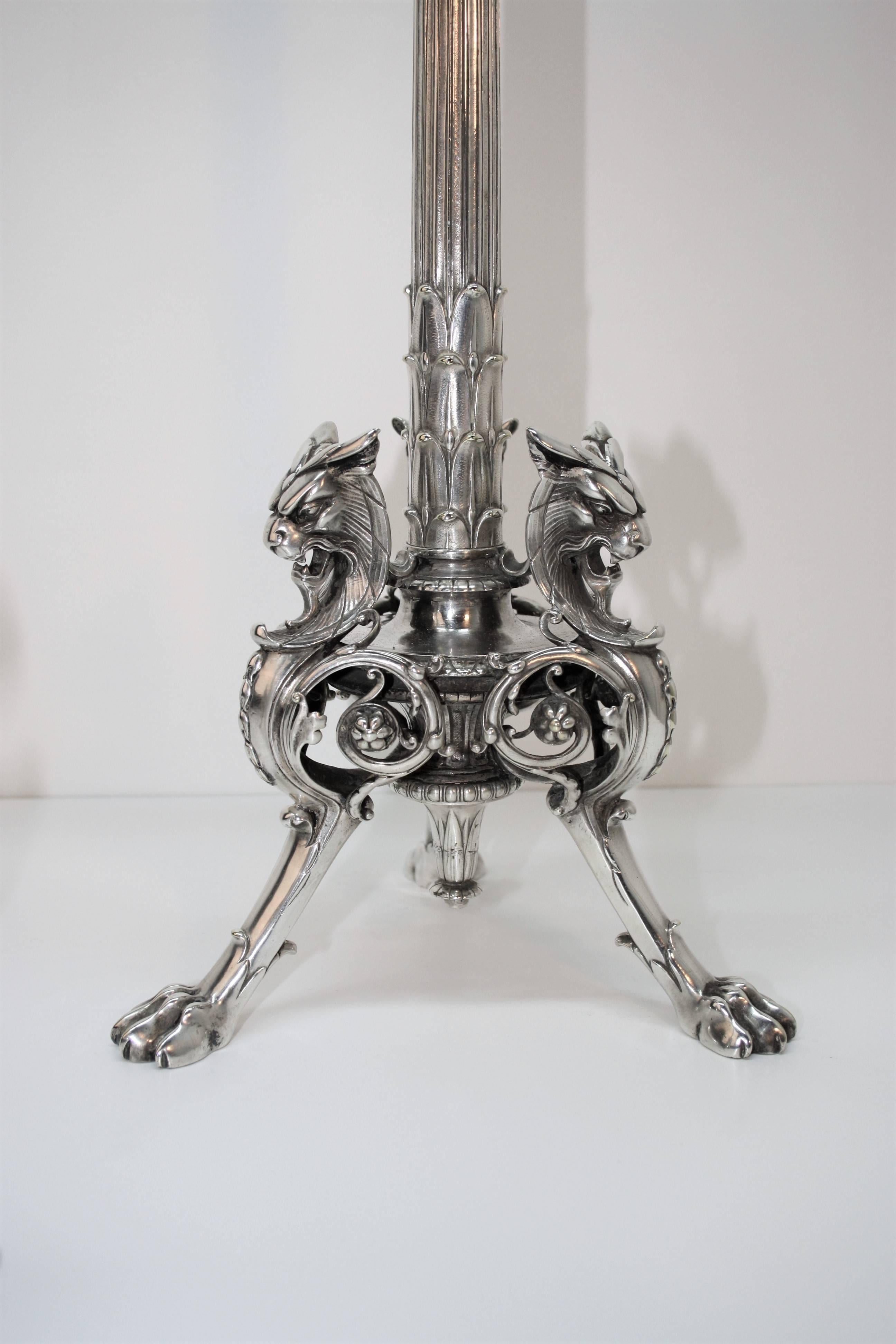 Christofle Large Pair of Silvered Bronze Candelabra, 19th Century 1