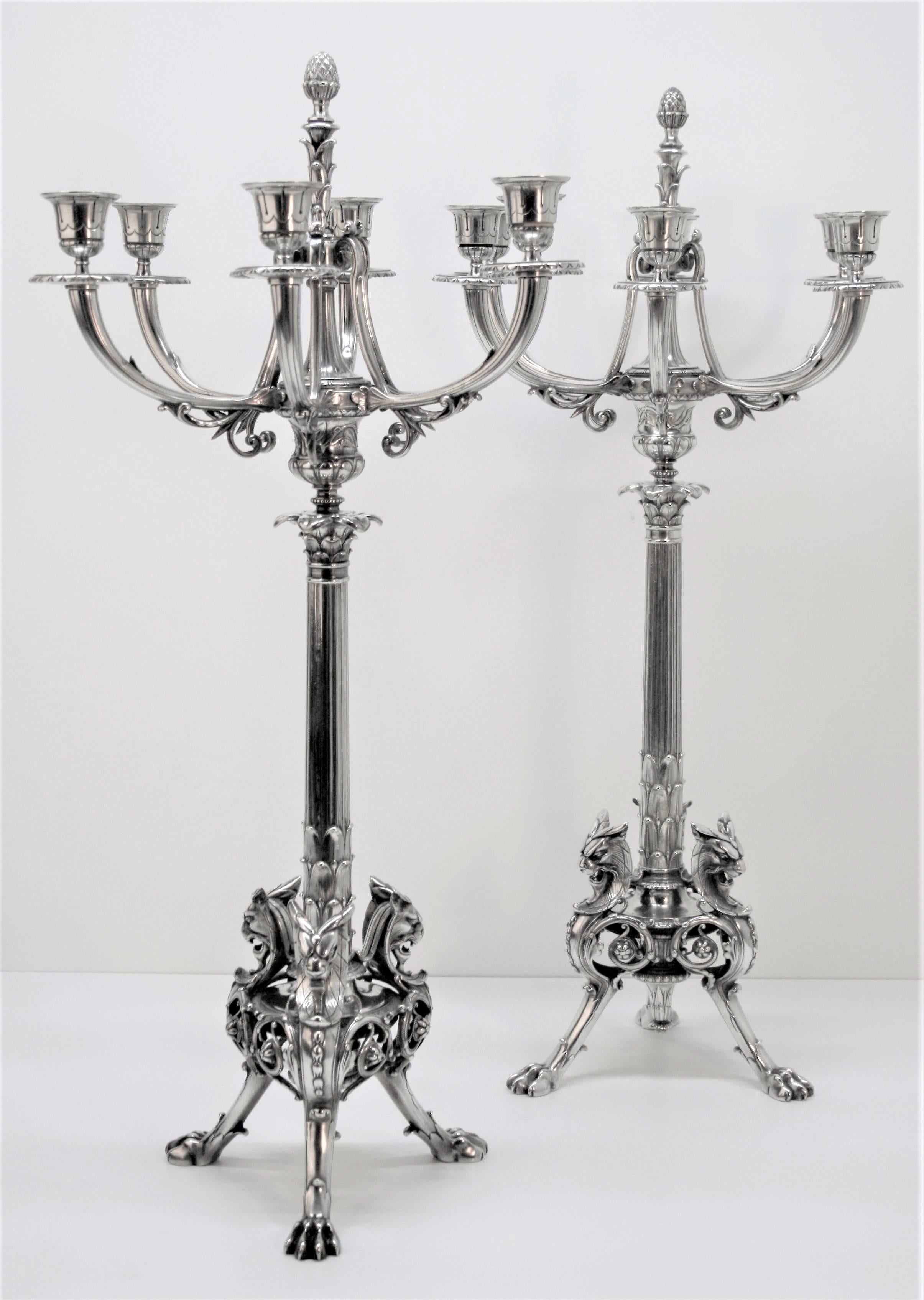 Christofle Large Pair of Silvered Bronze Candelabra, 19th Century 3