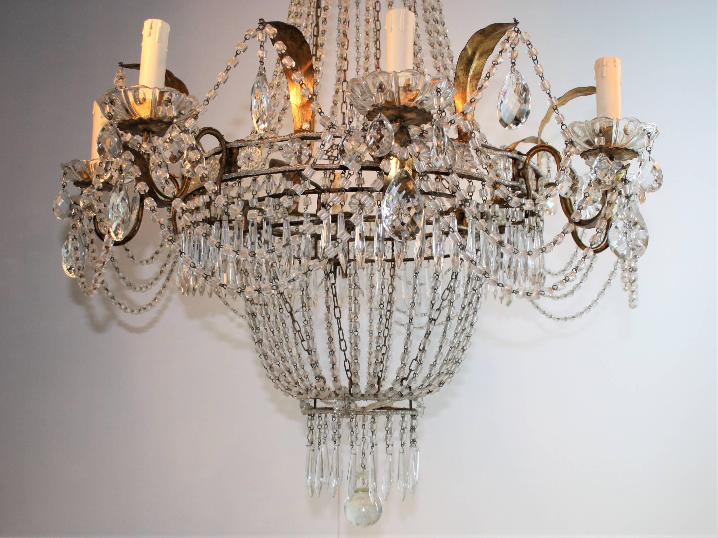 French Eight-Light Crystal Chandelier, 1930s In Good Condition In Belgium, BE