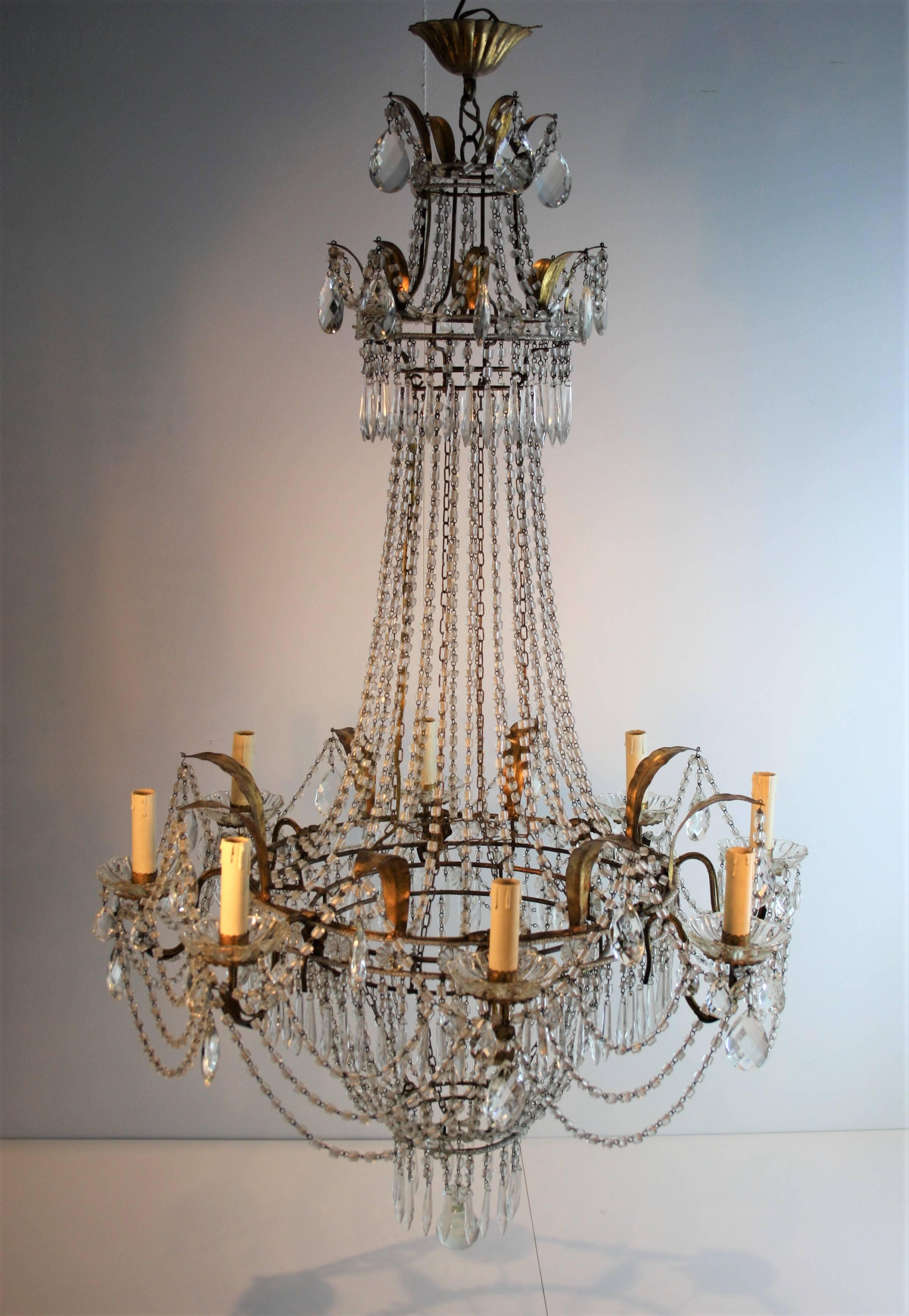 French Eight-Light Crystal Chandelier, 1930s 2