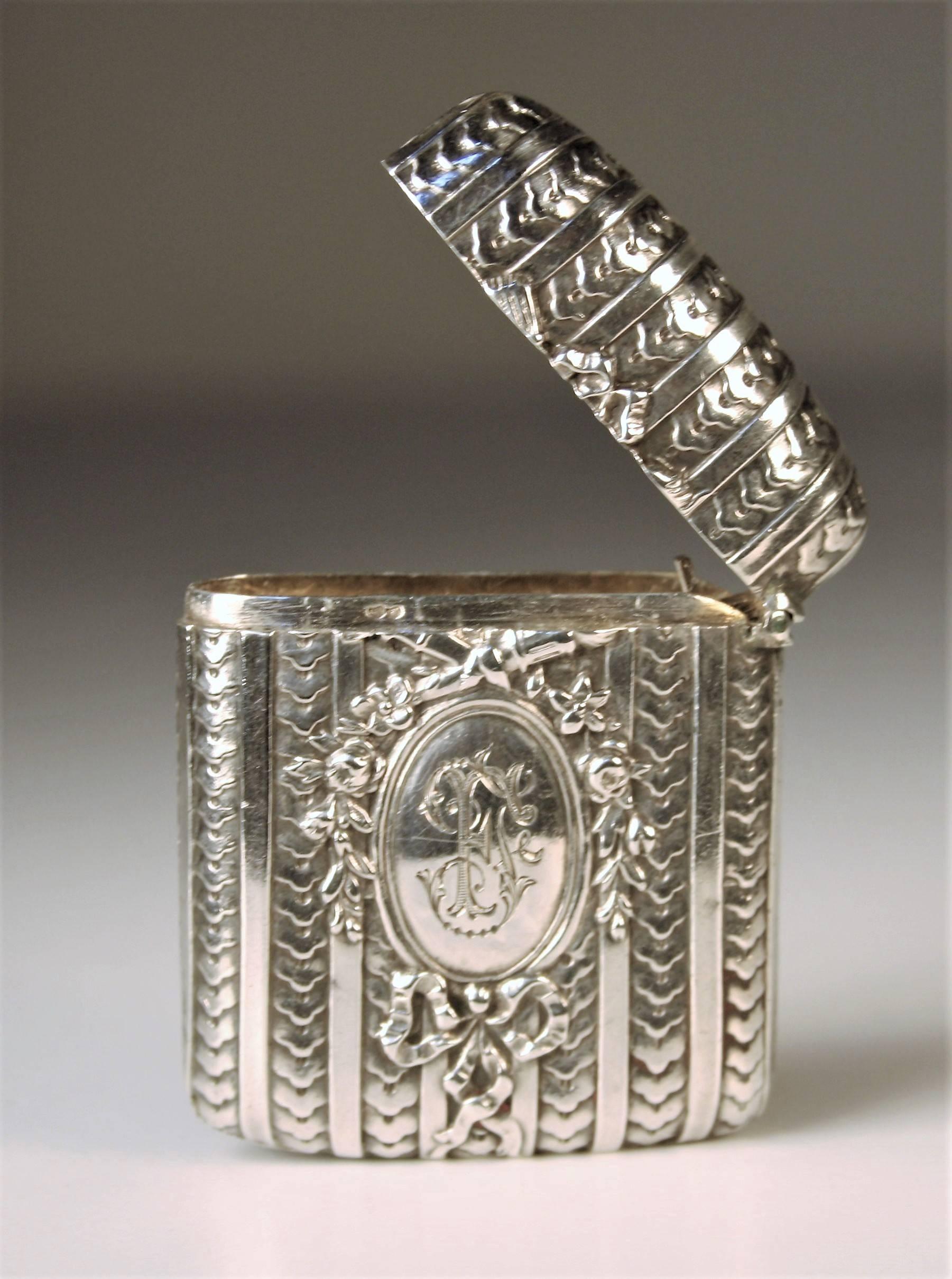 Neoclassical French Sterling Silver Vesta Case, Late 19th Century
