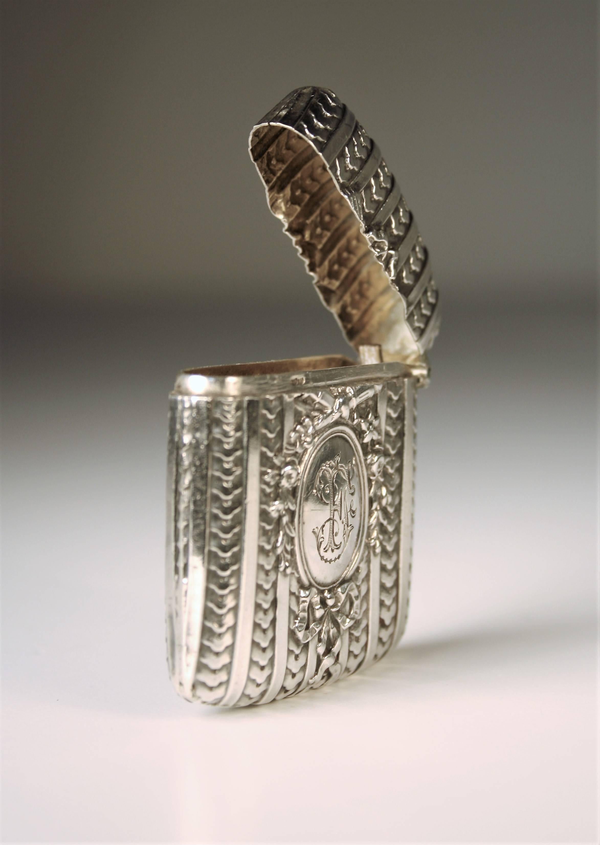 French Sterling Silver Vesta Case, Late 19th Century In Good Condition In Belgium, BE