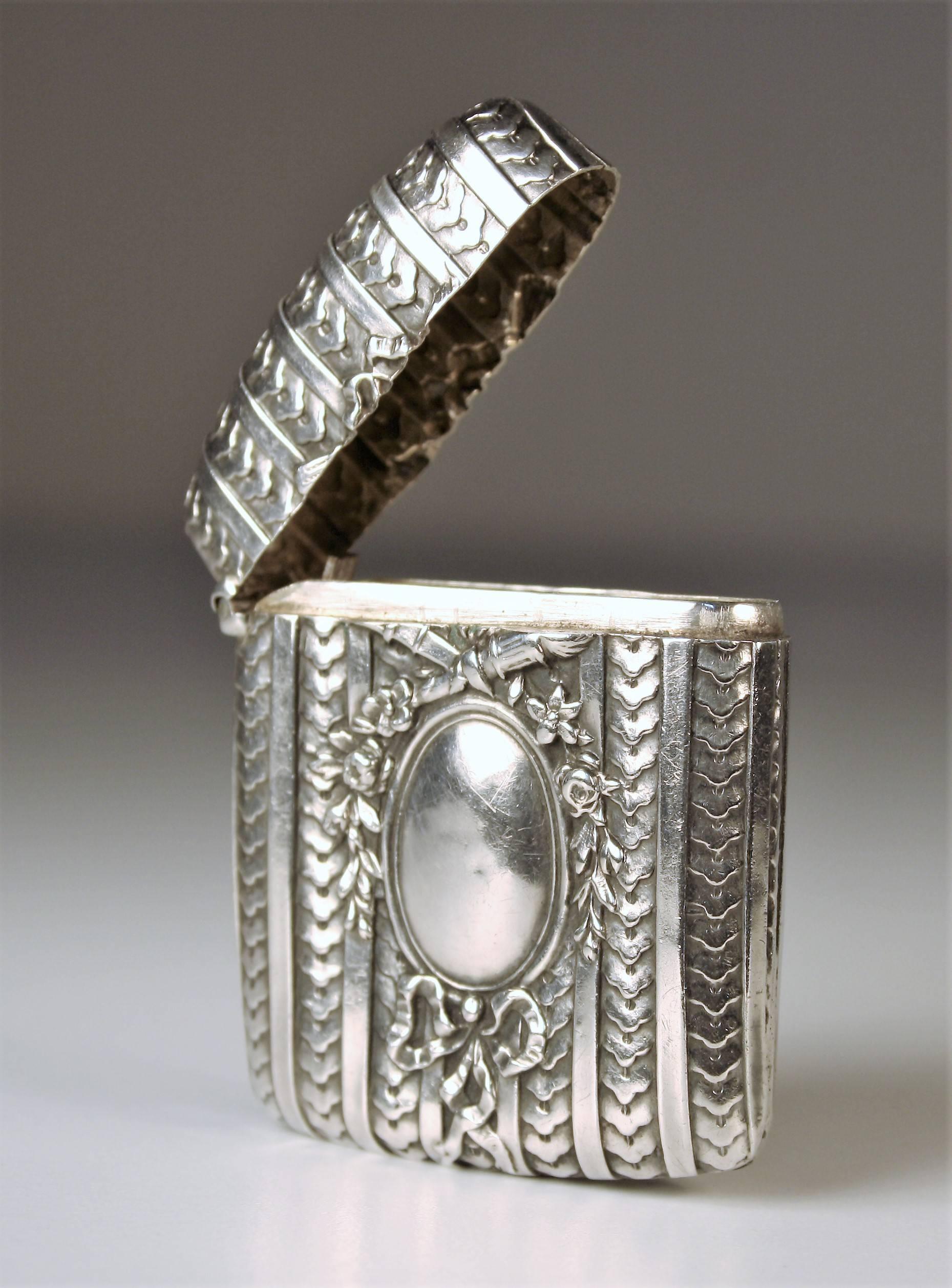 French Sterling Silver Vesta Case, Late 19th Century 1