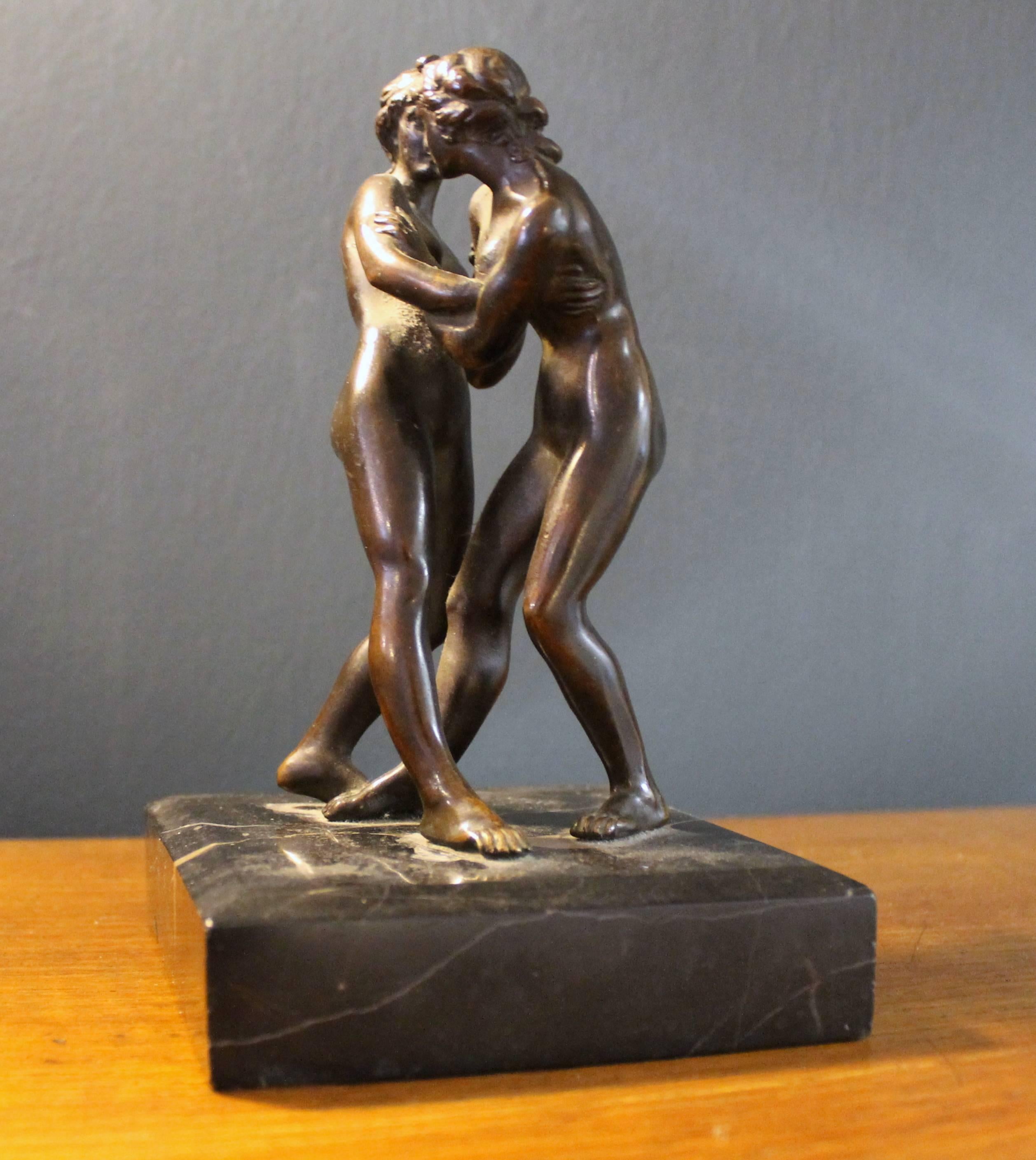 Art déco Sculpture en bronze Femmes luttant 