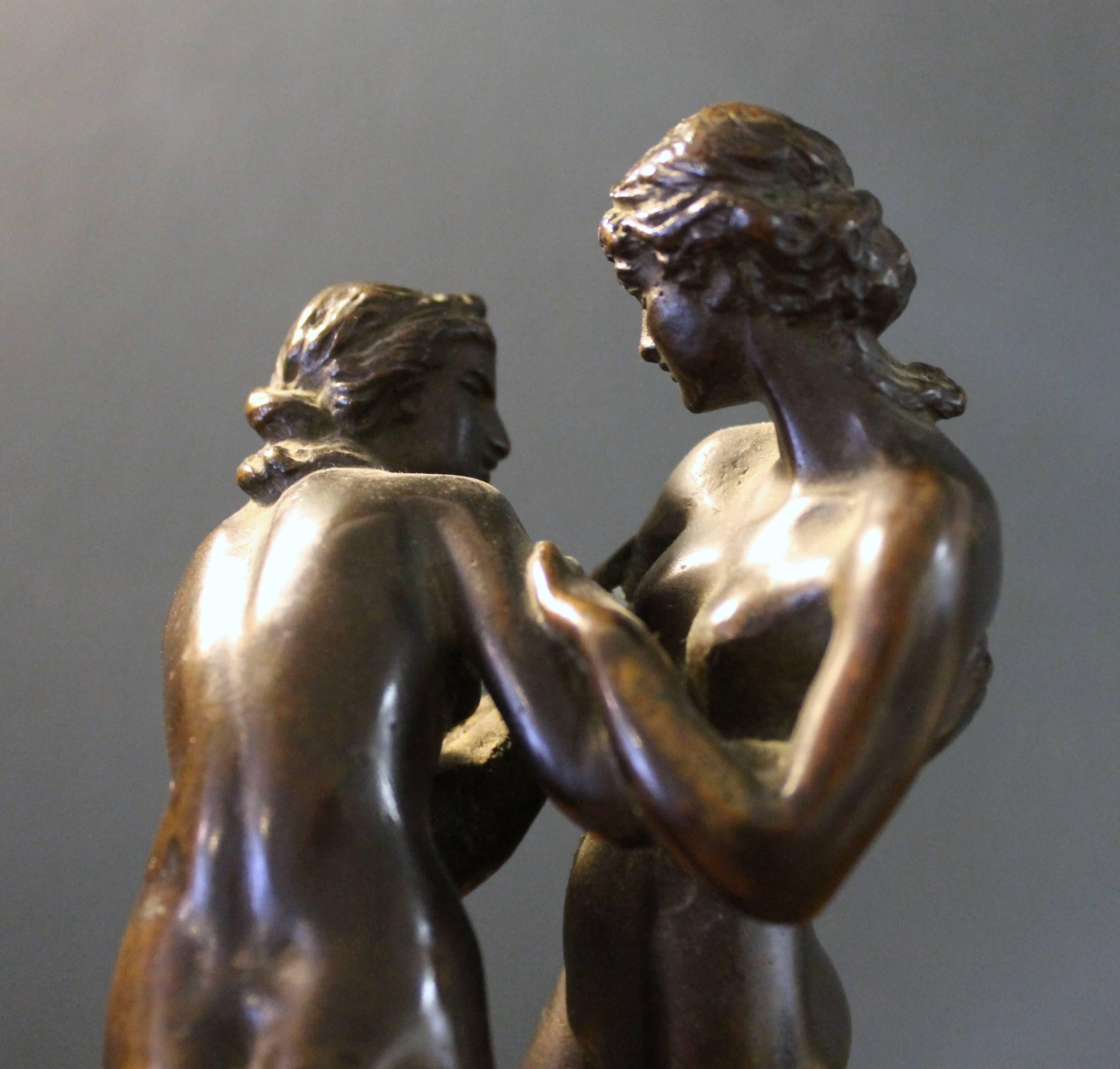 Art Deco Bronze Sculpture Women Wrestling 