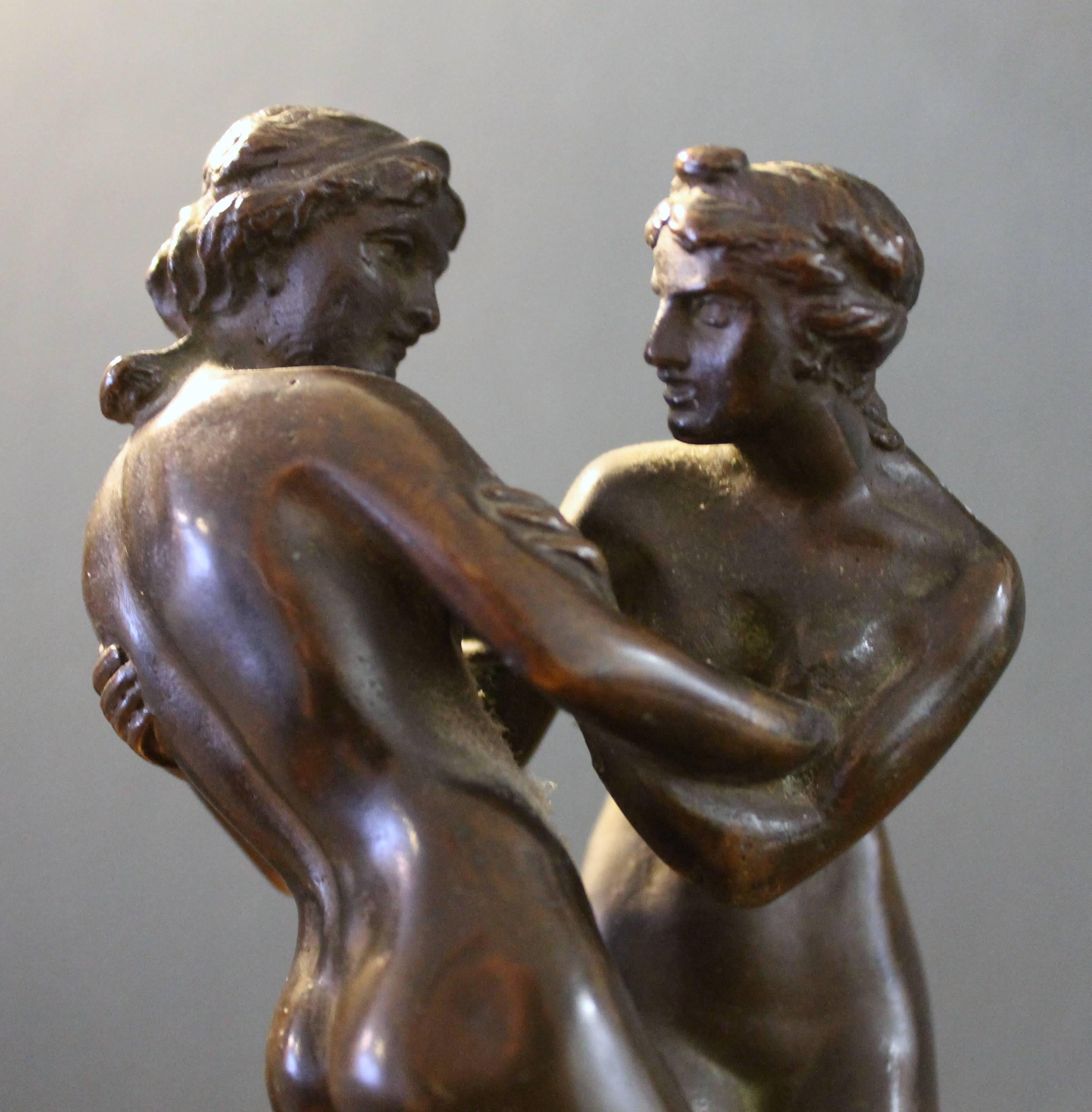 20ième siècle Sculpture en bronze Femmes luttant 