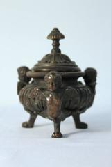 Late 19th Century Bronze Desk Accessories Inkwell with lid Bronze Brass Glass