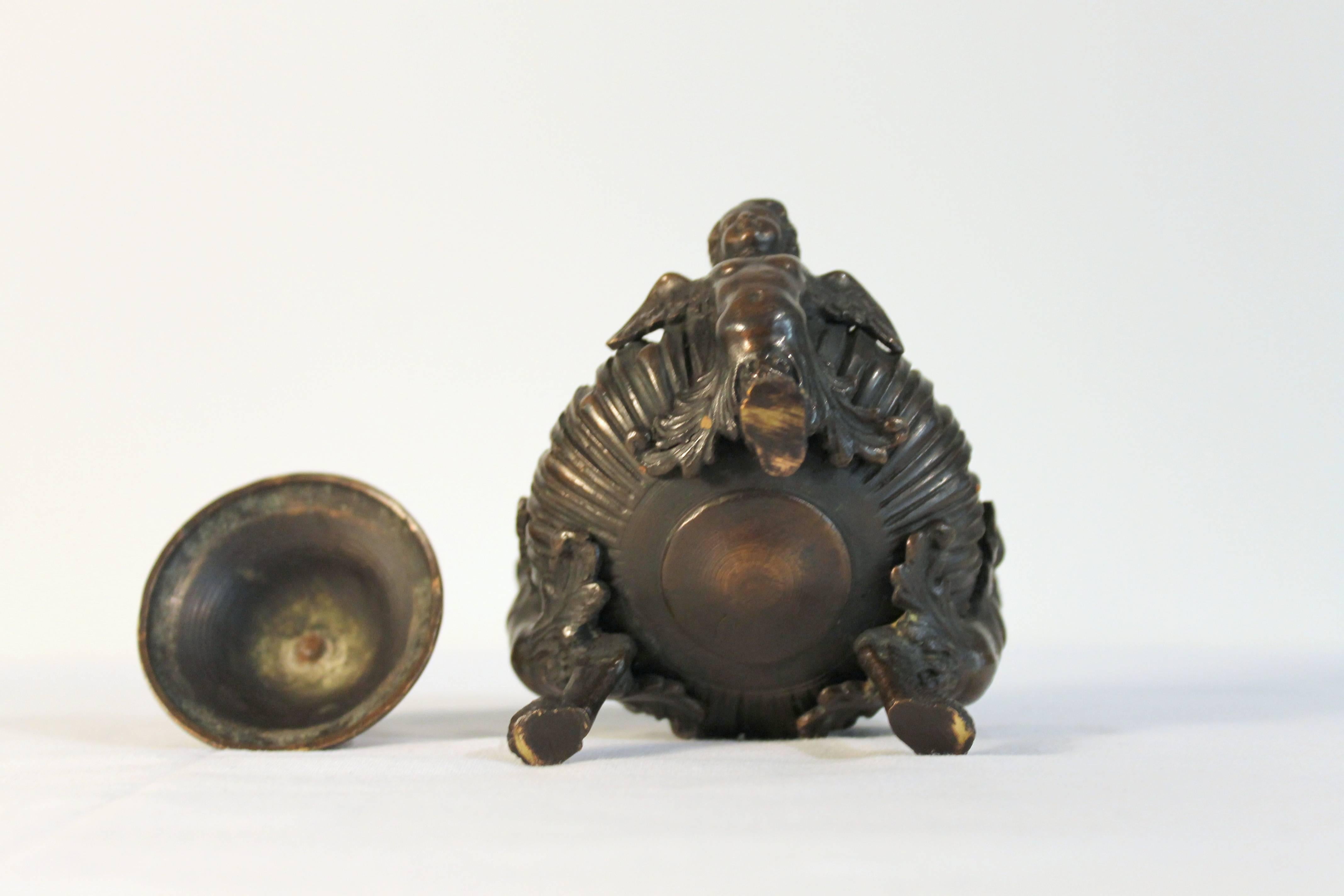18th Century Late 19th Century Bronze Desk Accessories Inkwell with lid Bronze Brass Glass For Sale
