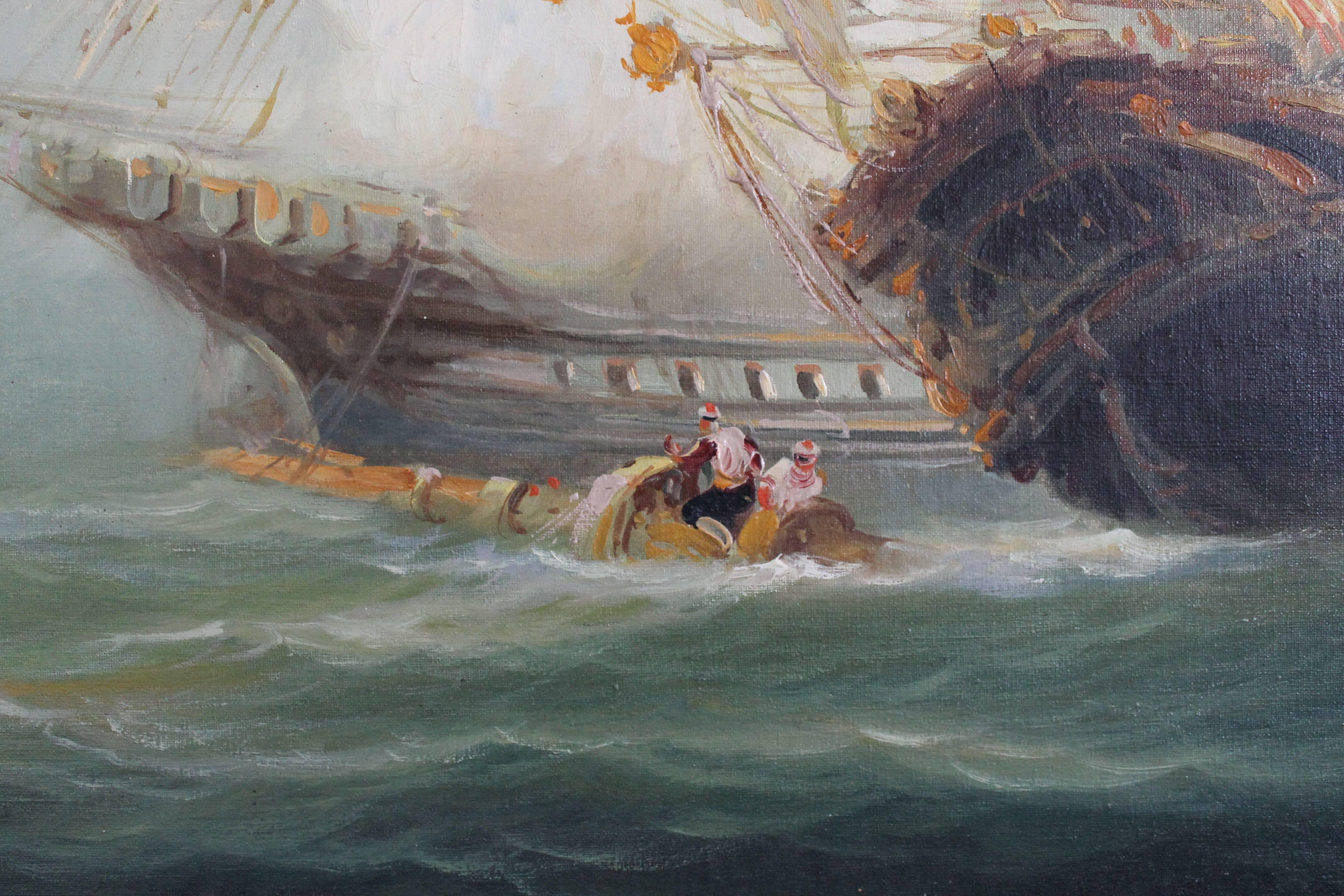Art déco Peinture de combat de navires de la marine encadrée Rudolf Claudus 1922  en vente