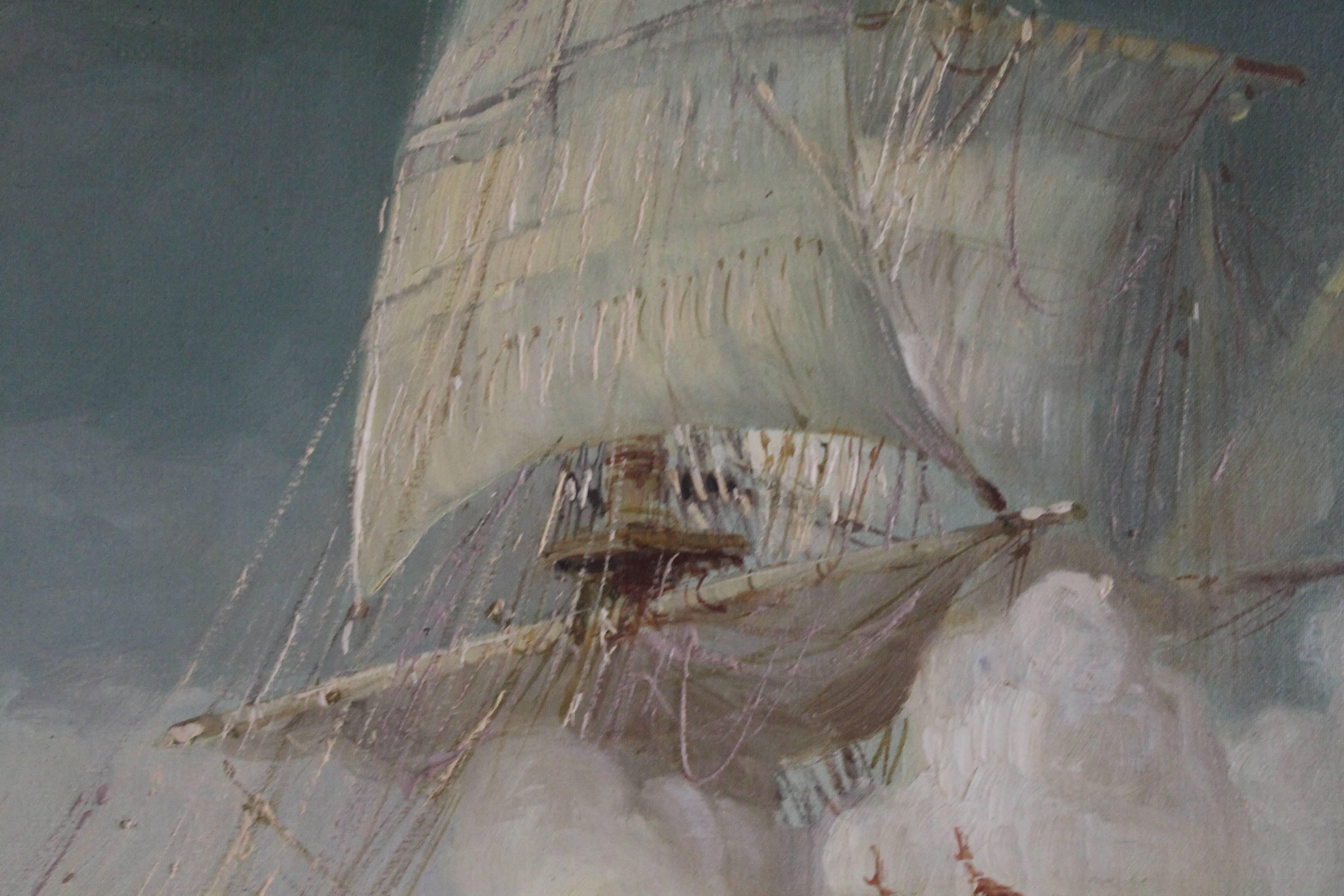 italien Peinture de combat de navires de la marine encadrée Rudolf Claudus 1922  en vente