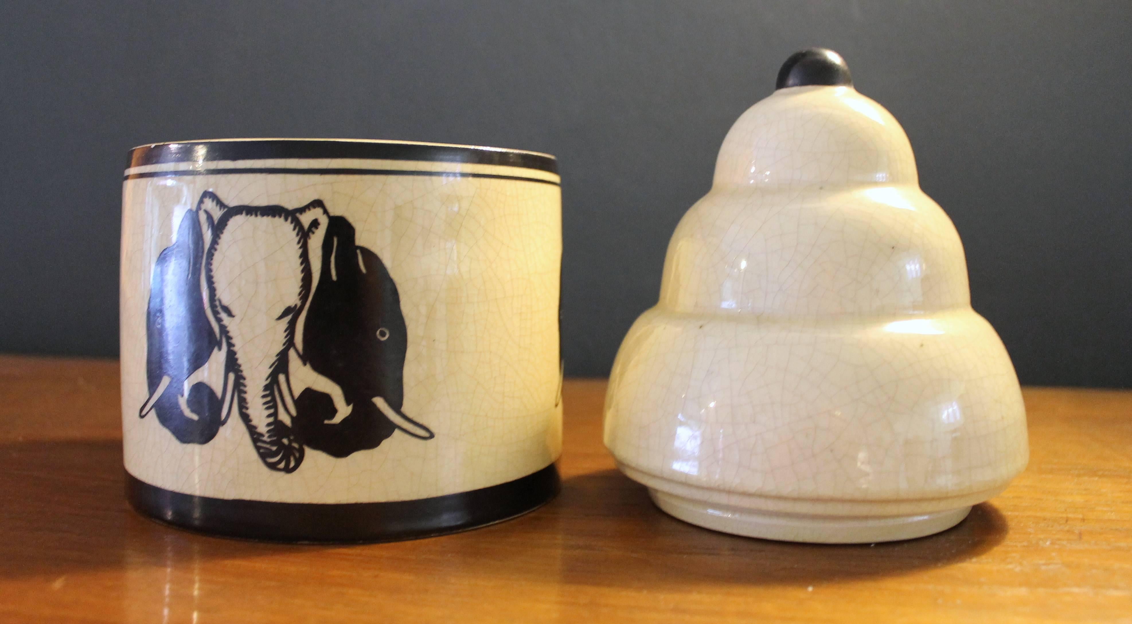 French Art Deco Ceramic Vase with Lid Montières 