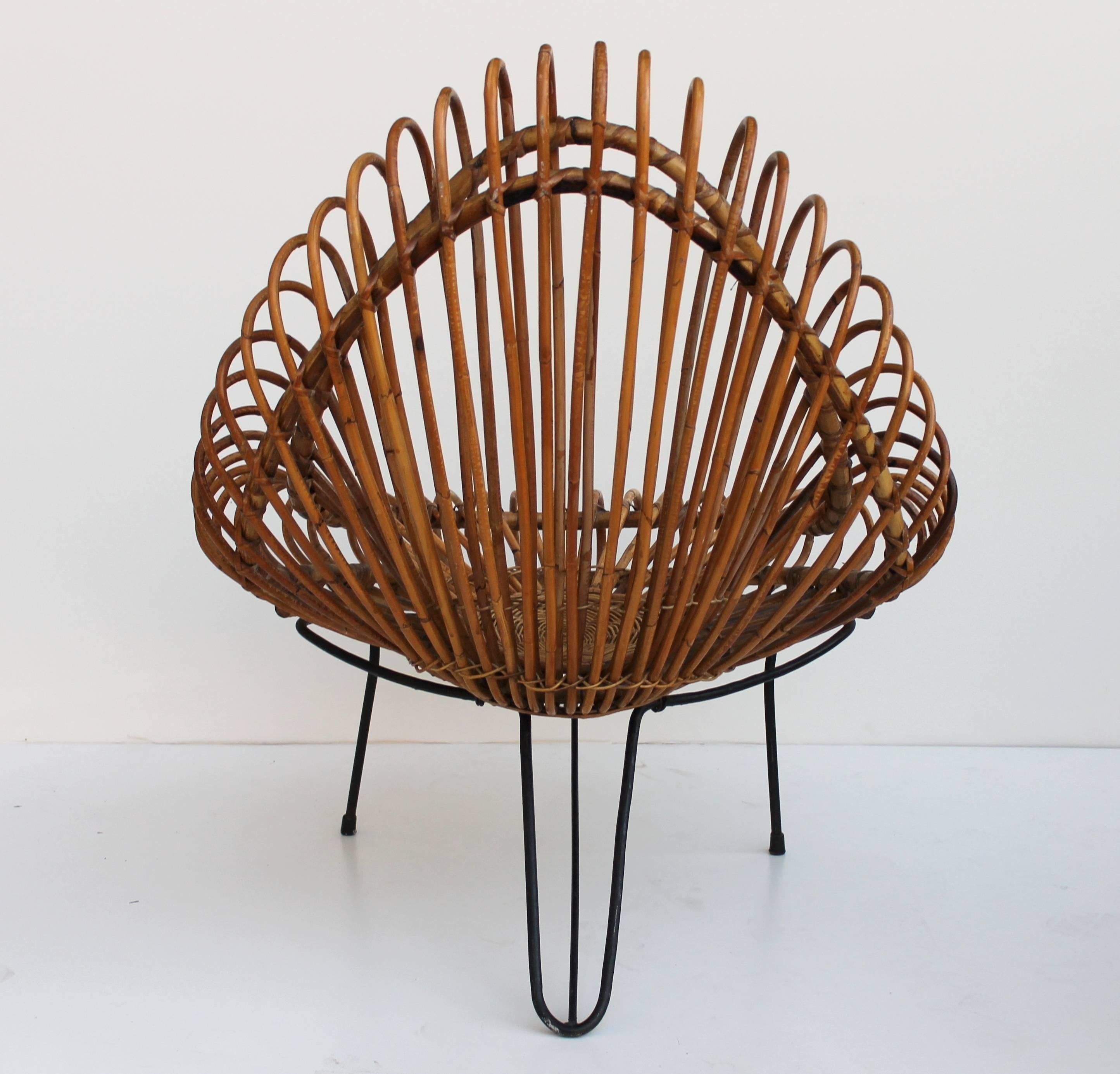 French Mid-CenturyJanine Abraham and Dirk Jan Rol Wicker Basketware Lounge Chairs 