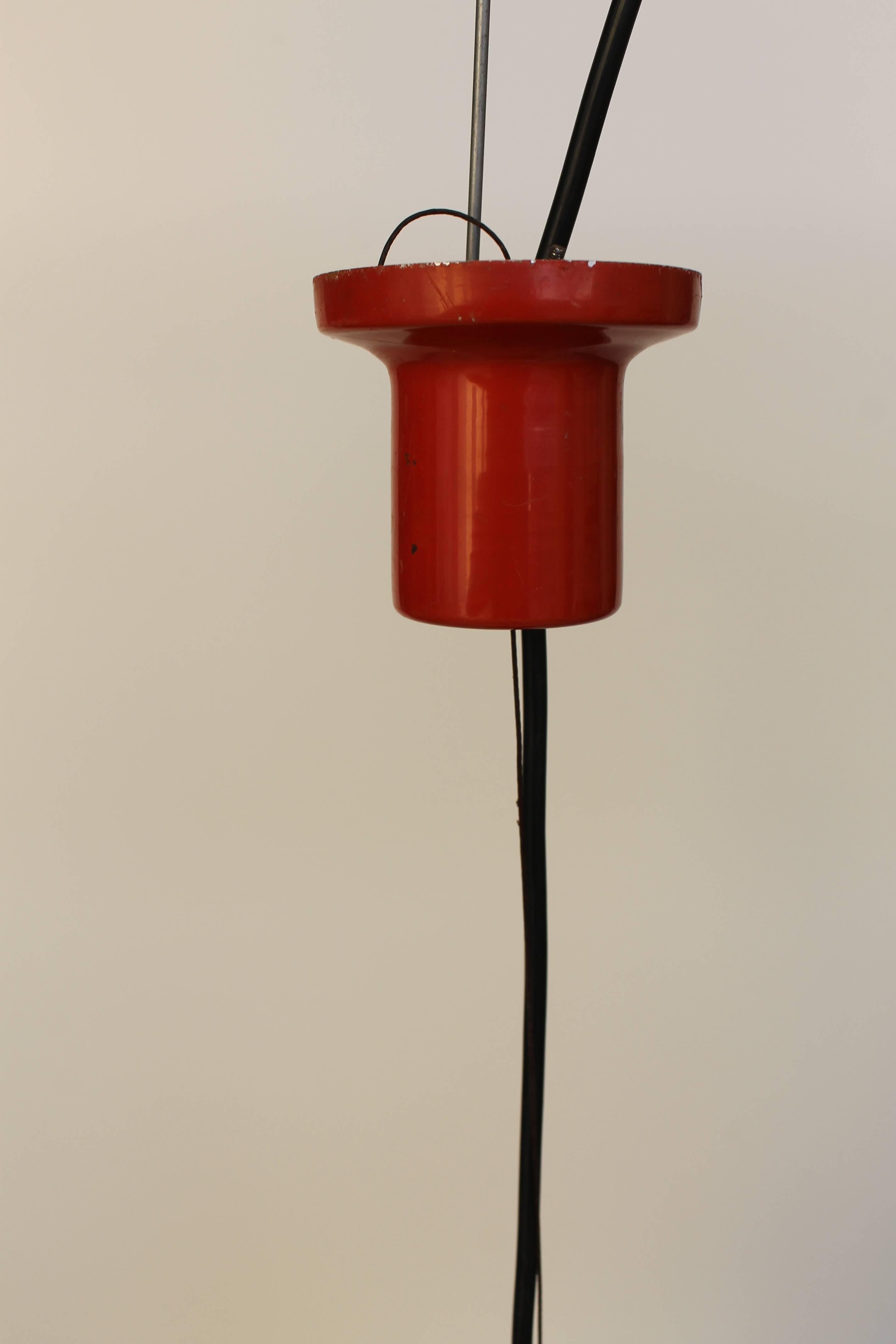 Modern Fontana Arte Lampara Chandelier Industrial Pendant Red Lacquered metal For Sale